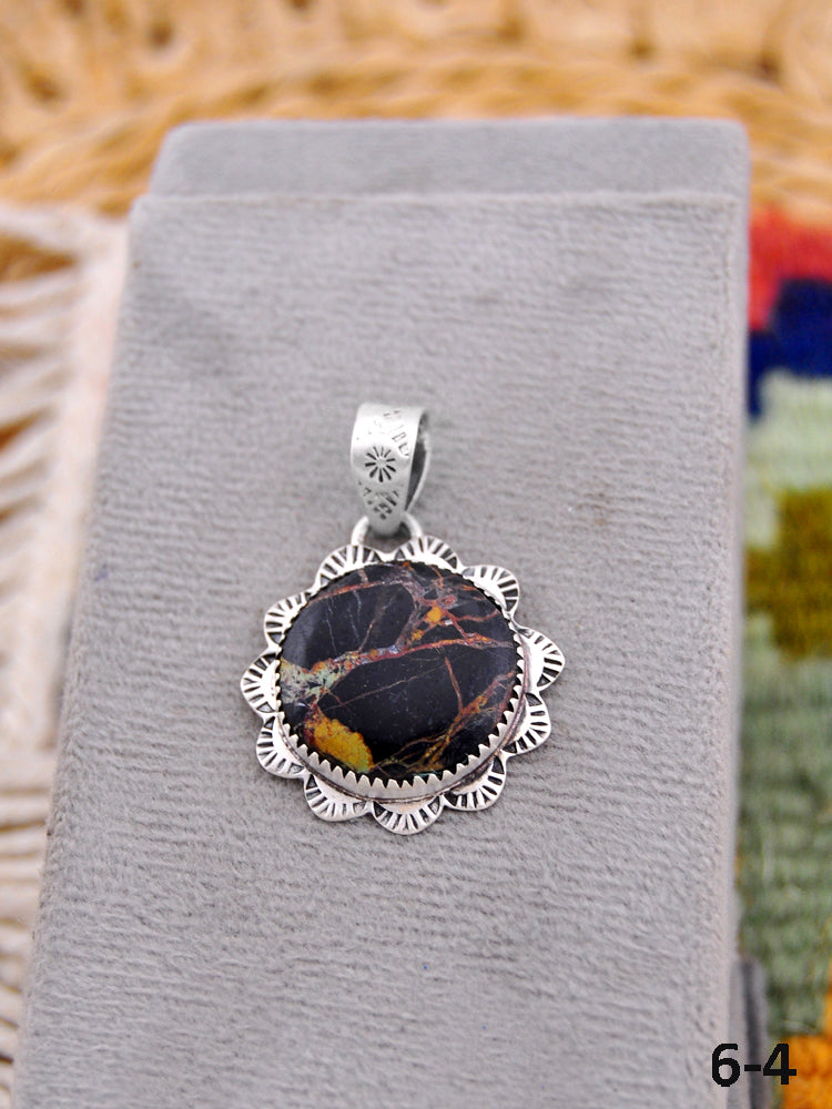 Southwest Made Black Jack Turquoise & Sterling Silver Pendant