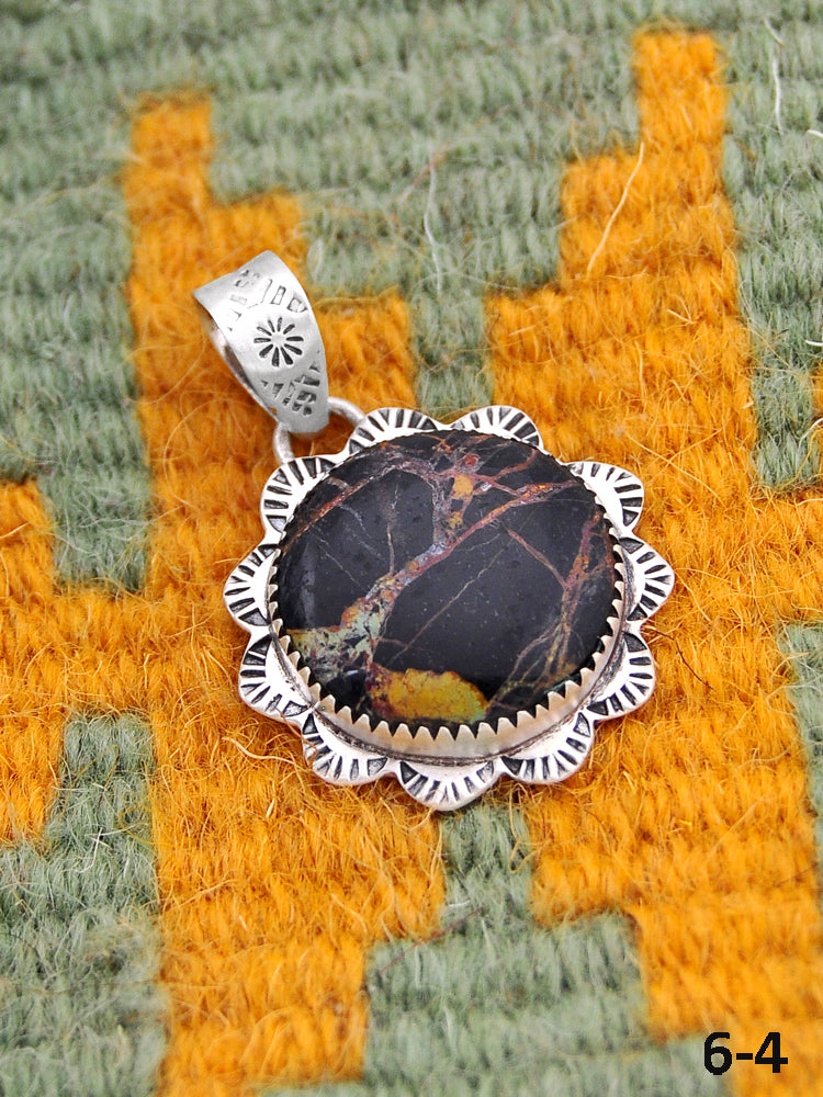 Southwest Made Black Jack Turquoise & Sterling Silver Pendant