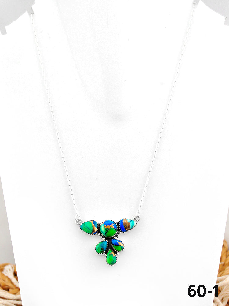 Southwest Made Peacock Dahlia & Sterling Silver Necklace