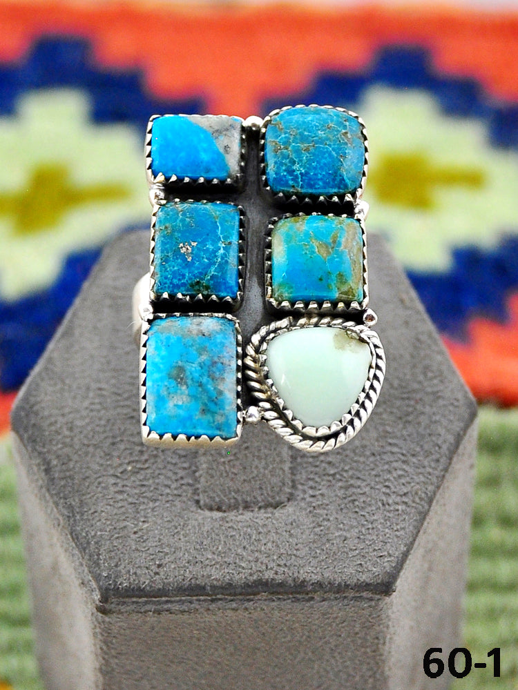 Southwest Handmade Ithaca Peak Turquoise with Paloma & Sterling Silver Adjustable Ring