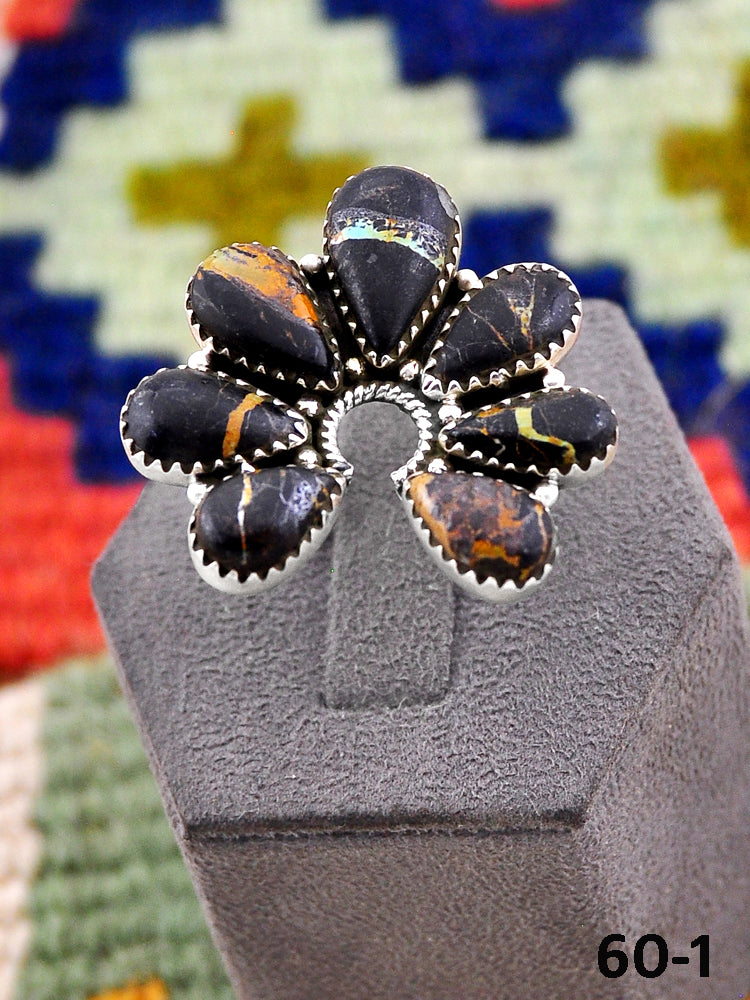 Southwest Handmade Black Jack Turquoise & Sterling Silver AdjustableRing