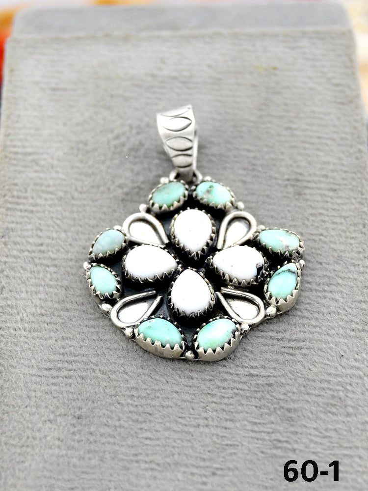 Southwest Handmade Paloma with White Buffalo & Sterling Silver Pendants