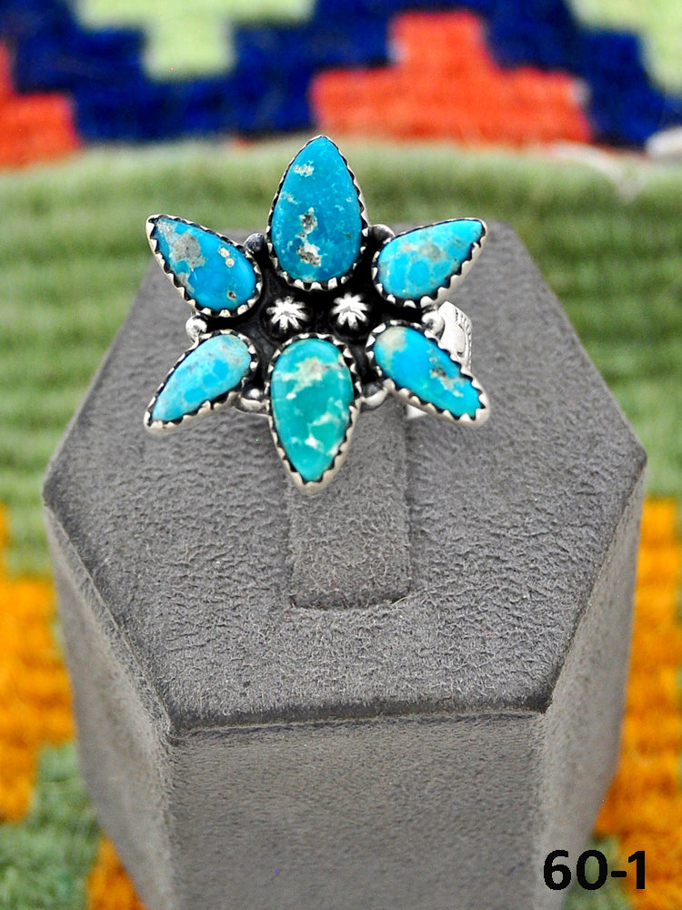 Southwest Handmade White Water Turquoise & Sterling Silver Adjustable Ring