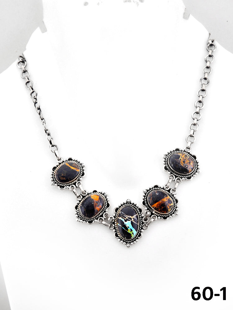 Southwest Handmade Black Jack Turquoise & Sterling Silver Necklace