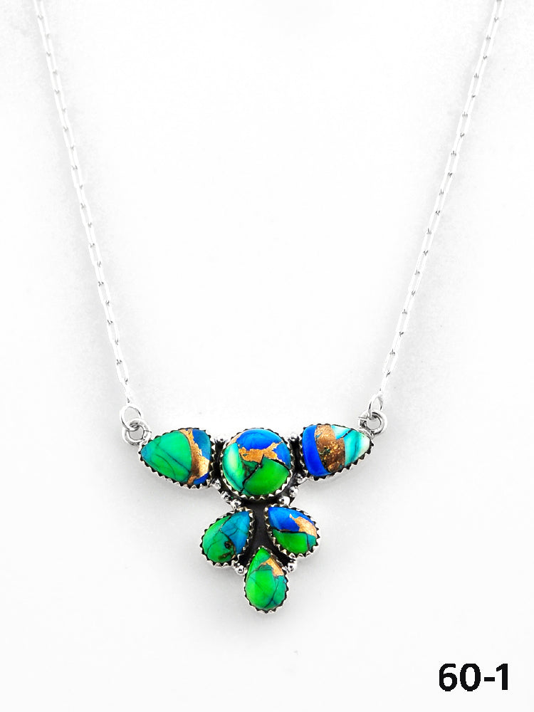 Southwest Made Peacock Dahlia & Sterling Silver Necklace