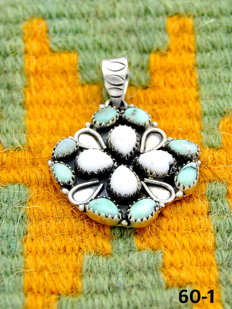 Southwest Handmade Paloma with White Buffalo & Sterling Silver Pendants