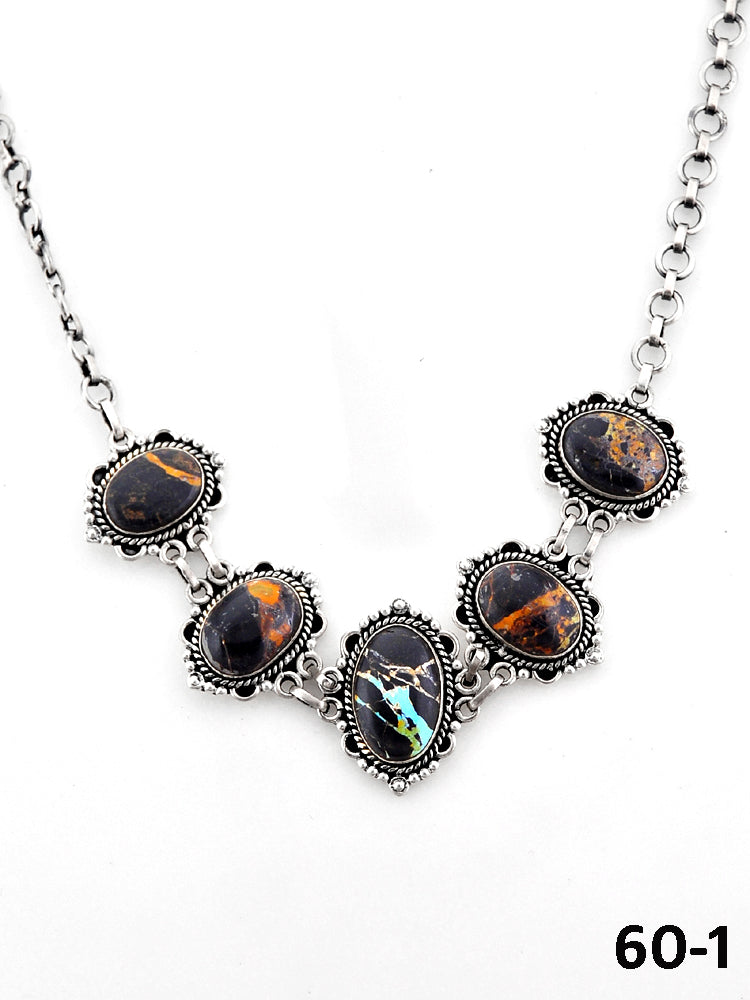 Southwest Handmade Black Jack Turquoise & Sterling Silver Necklace