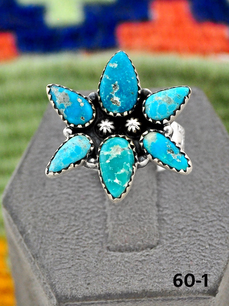 Southwest Handmade White Water Turquoise & Sterling Silver Adjustable Ring