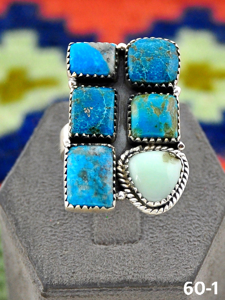 Southwest Handmade Ithaca Peak Turquoise with Paloma & Sterling Silver Adjustable Ring
