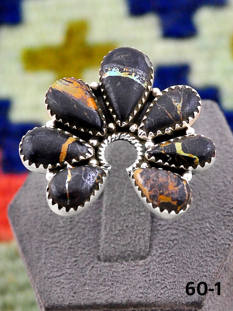 Southwest Handmade Black Jack Turquoise & Sterling Silver AdjustableRing
