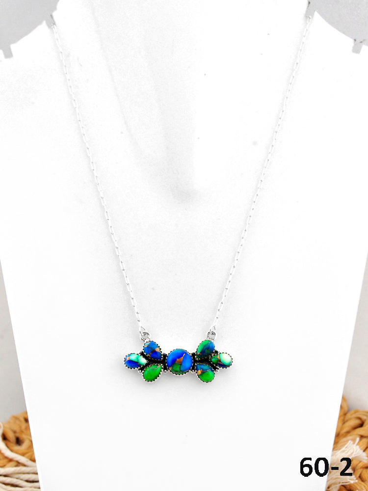 Southwest Made Peacock Dahlia & Sterling Silver Necklace