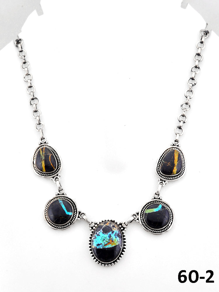 Southwest Handmade Black Jack Turquoise & Sterling Silver Necklace