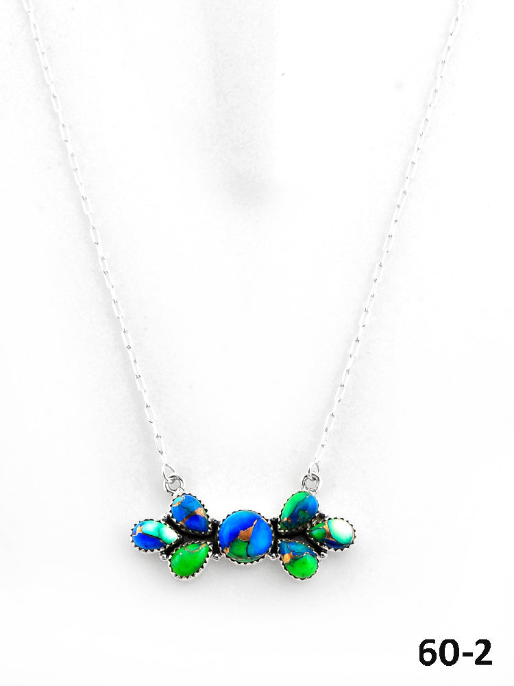Southwest Made Peacock Dahlia & Sterling Silver Necklace