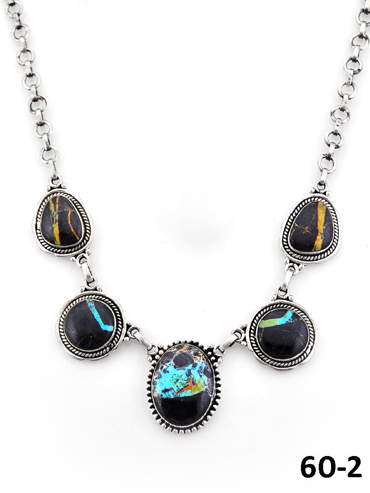 Southwest Handmade Black Jack Turquoise & Sterling Silver Necklace