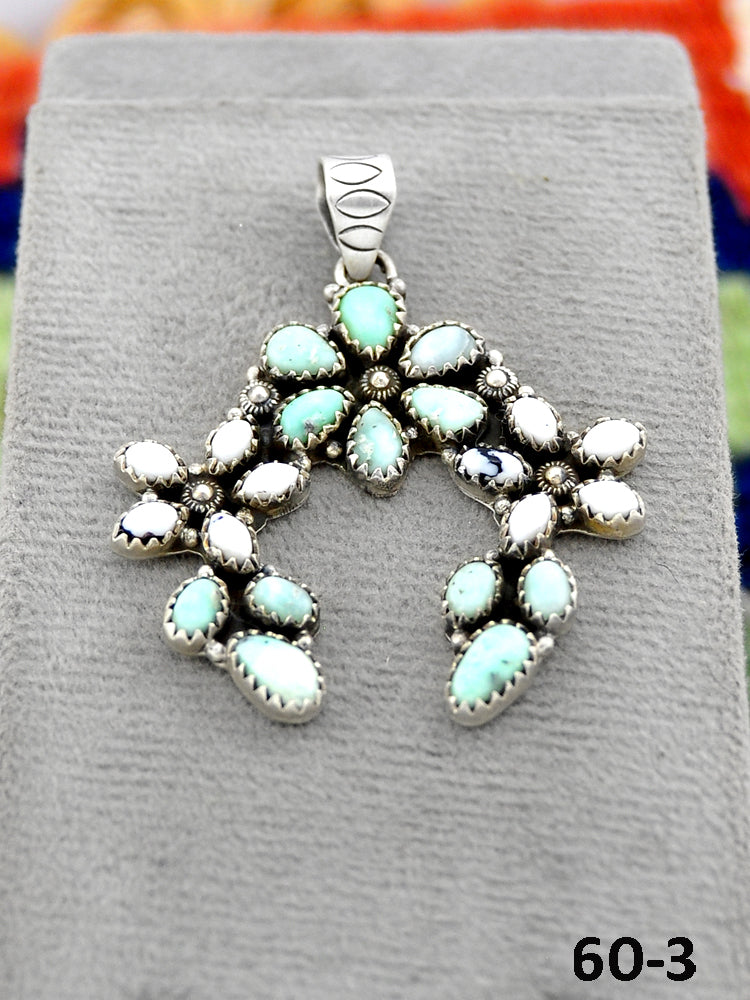 Southwest Handmade Paloma with White Buffalo & Sterling Silver Pendants
