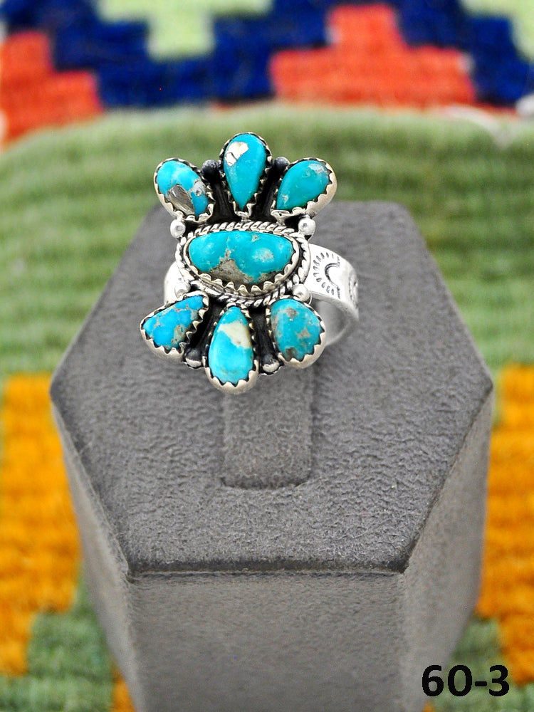 Southwest Handmade White Water Turquoise & Sterling Silver Adjustable Ring