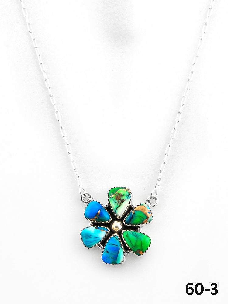 Southwest Made Peacock Dahlia & Sterling Silver Necklace