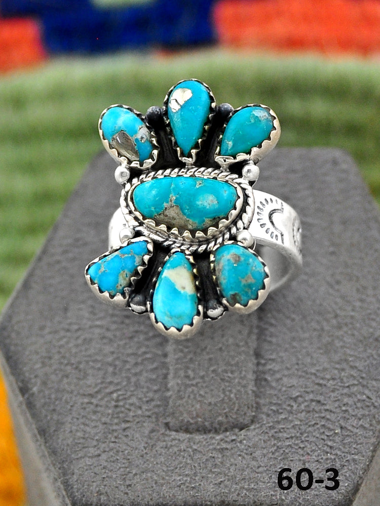 Southwest Handmade White Water Turquoise & Sterling Silver Adjustable Ring