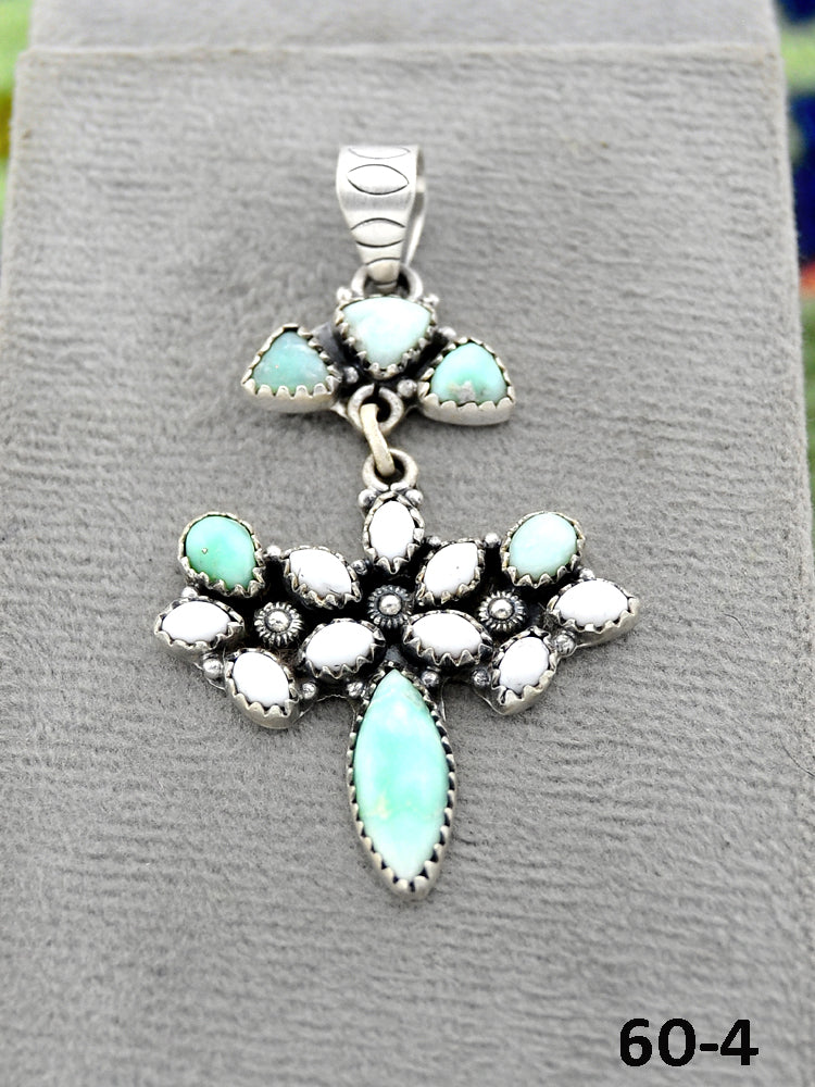 Southwest Handmade Paloma with White Buffalo & Sterling Silver Pendants