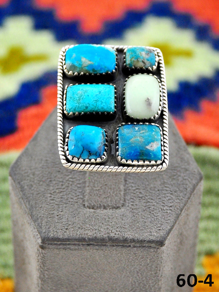 Southwest Handmade Ithaca Peak Turquoise with Paloma & Sterling Silver Adjustable Ring
