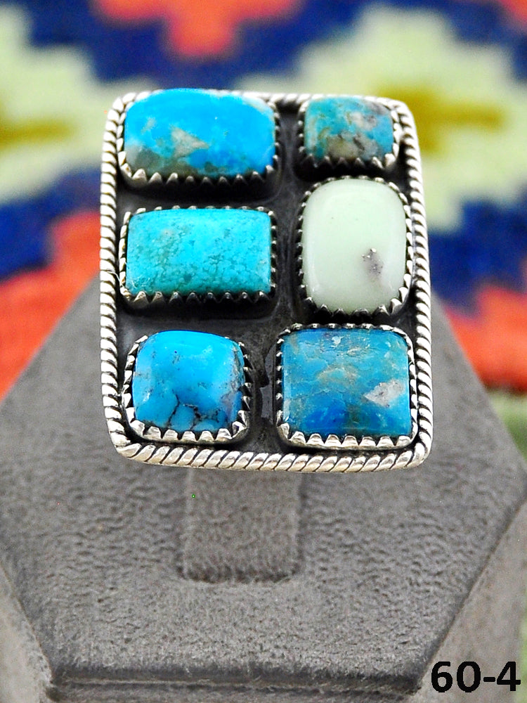 Southwest Handmade Ithaca Peak Turquoise with Paloma & Sterling Silver Adjustable Ring