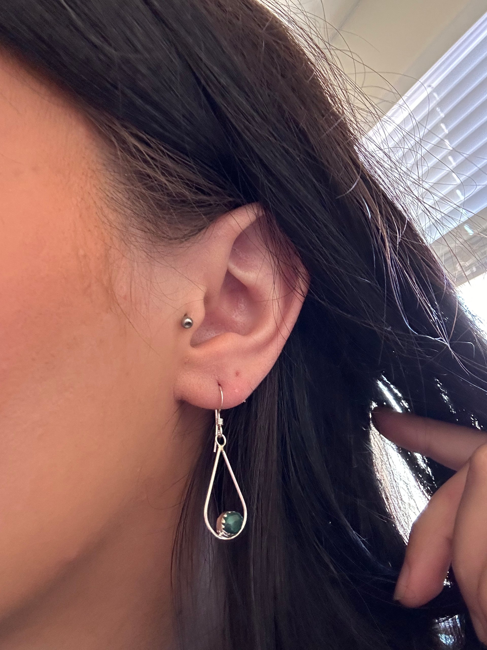 Navajo Handmade Malachite & Sterling Silver Dangle Earrings