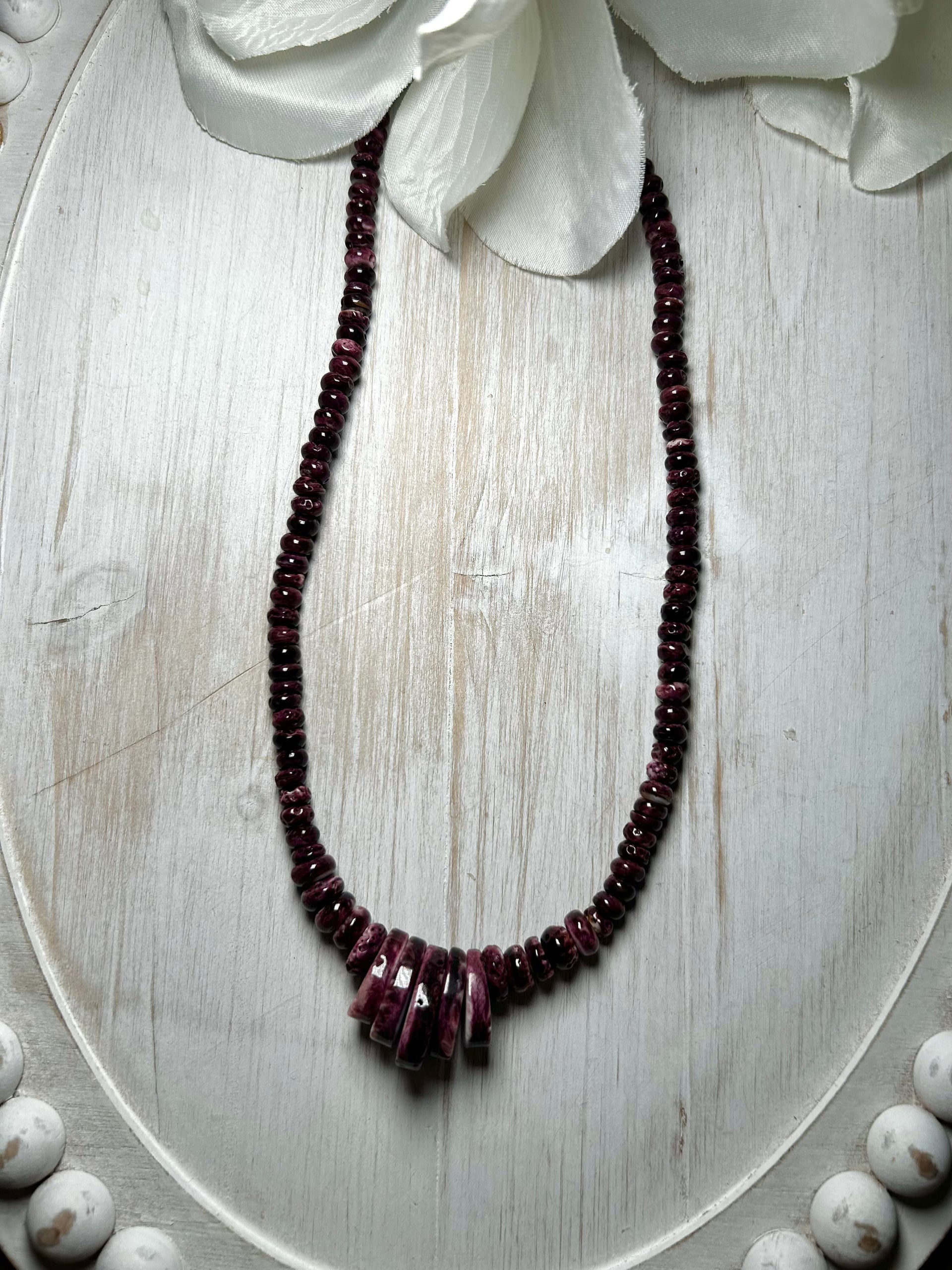 Navajo Made Strung Purple Spiny Oyster & Sterling Silver Necklace