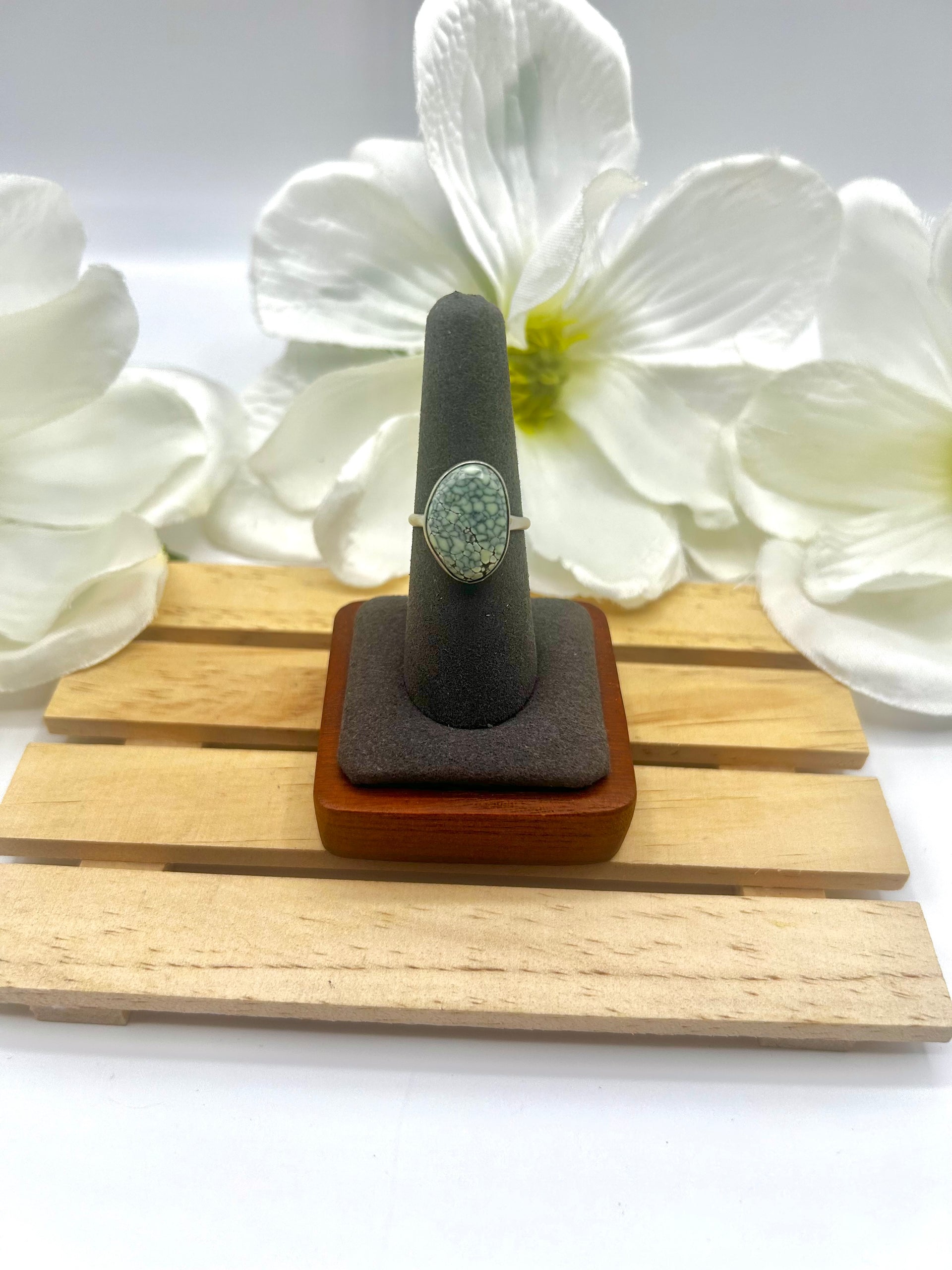 Navajo Made New Lander Variscite & Sterling Silver Ring Size 8