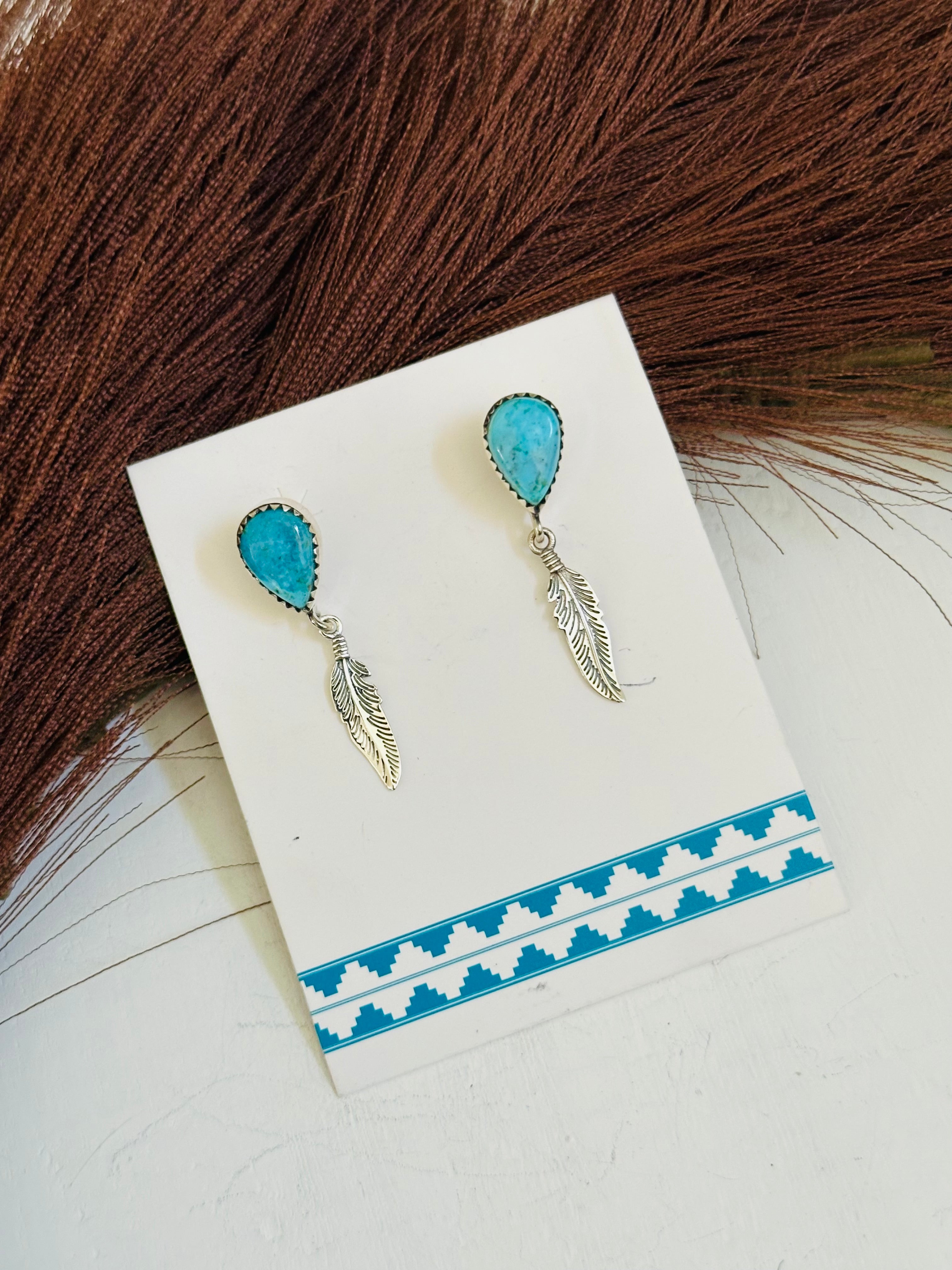 TTD “Heather” Kingman Turquoise & Sterling Silver Post Dangle Earrings