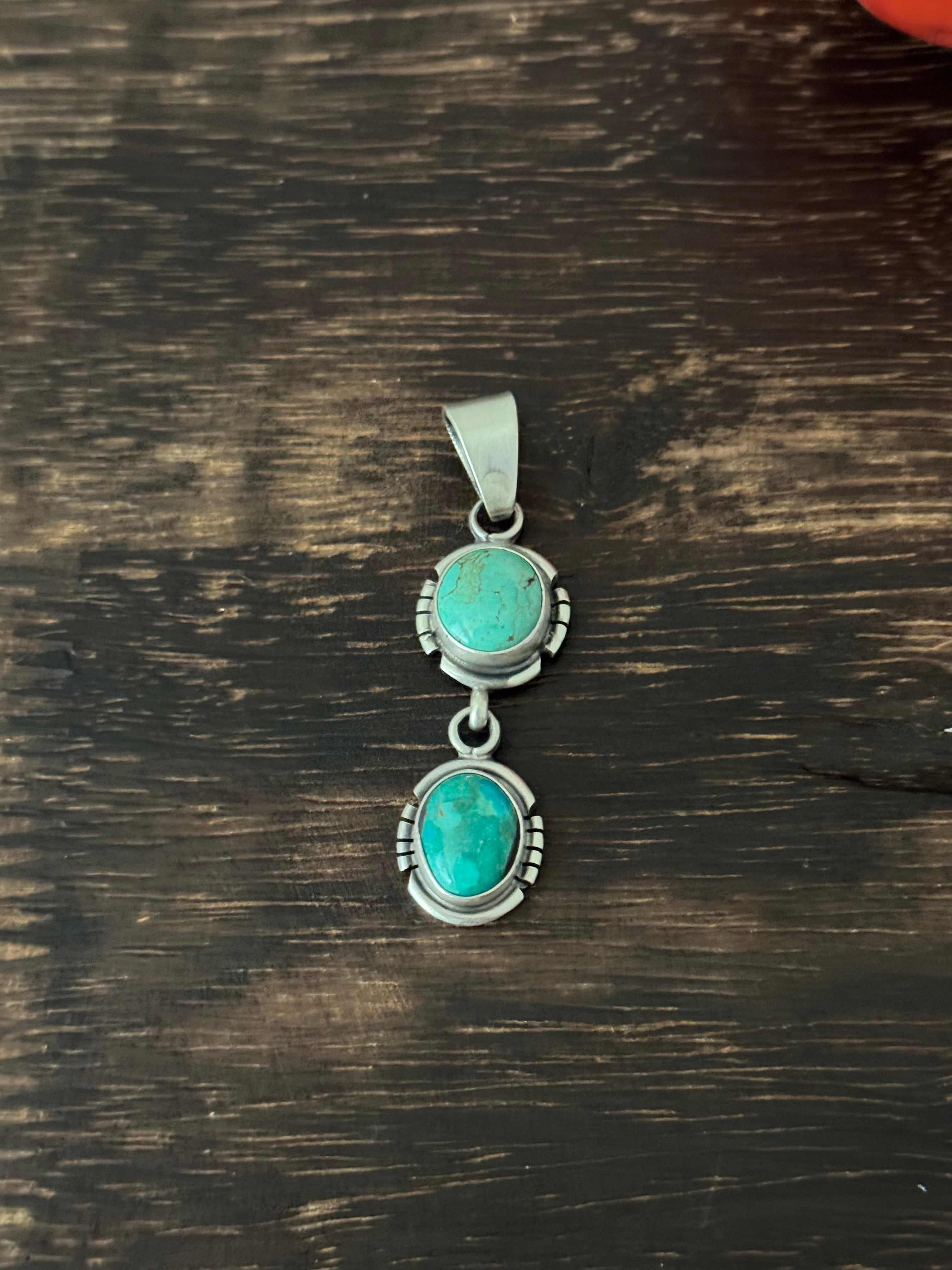 Navajo Made Kingman Turquoise & Sterling Silver Pendant