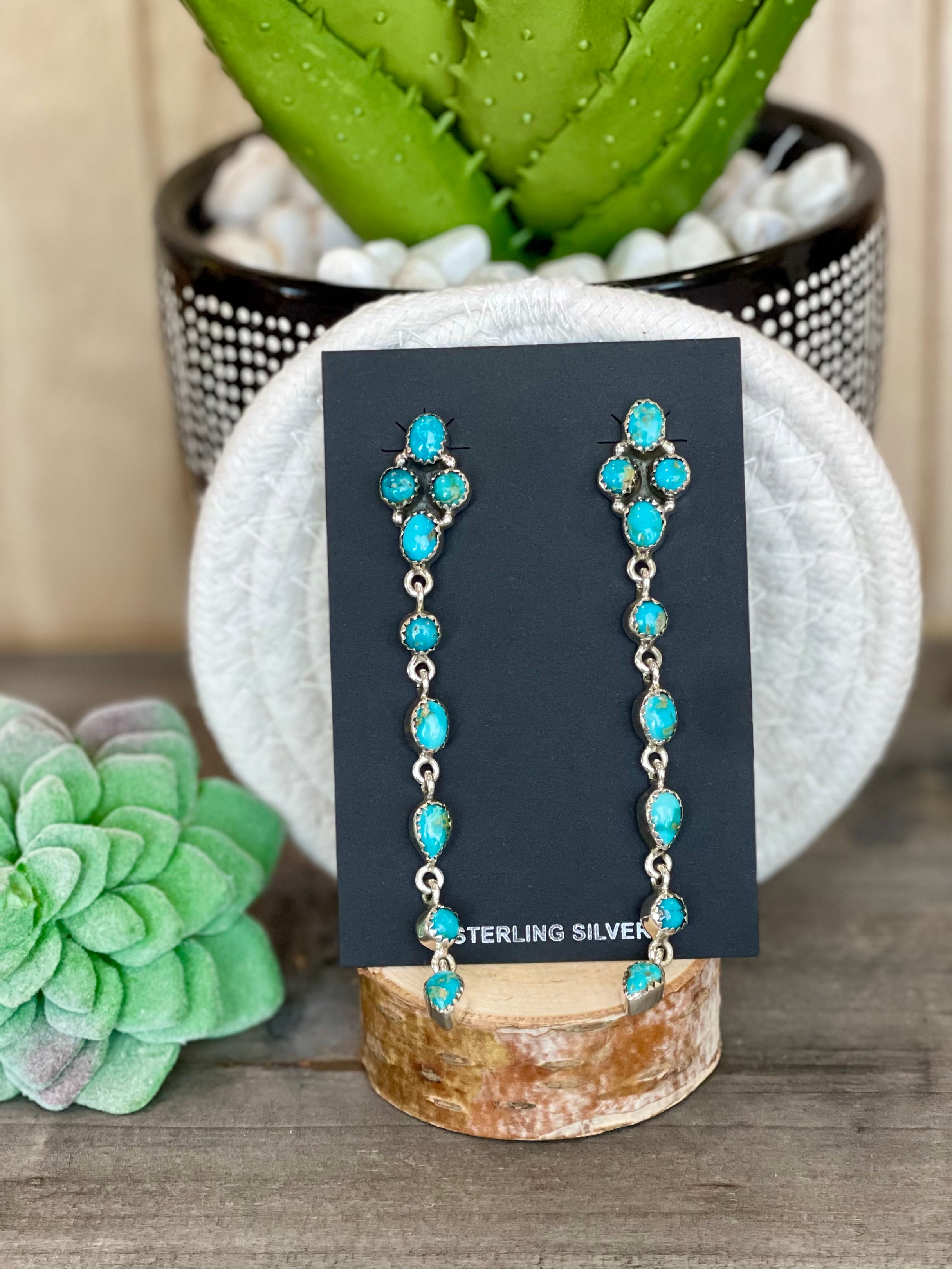 Southwest Handmade Sonoran Mountain Turquoise & Sterling Silver Post Dangle Earrings