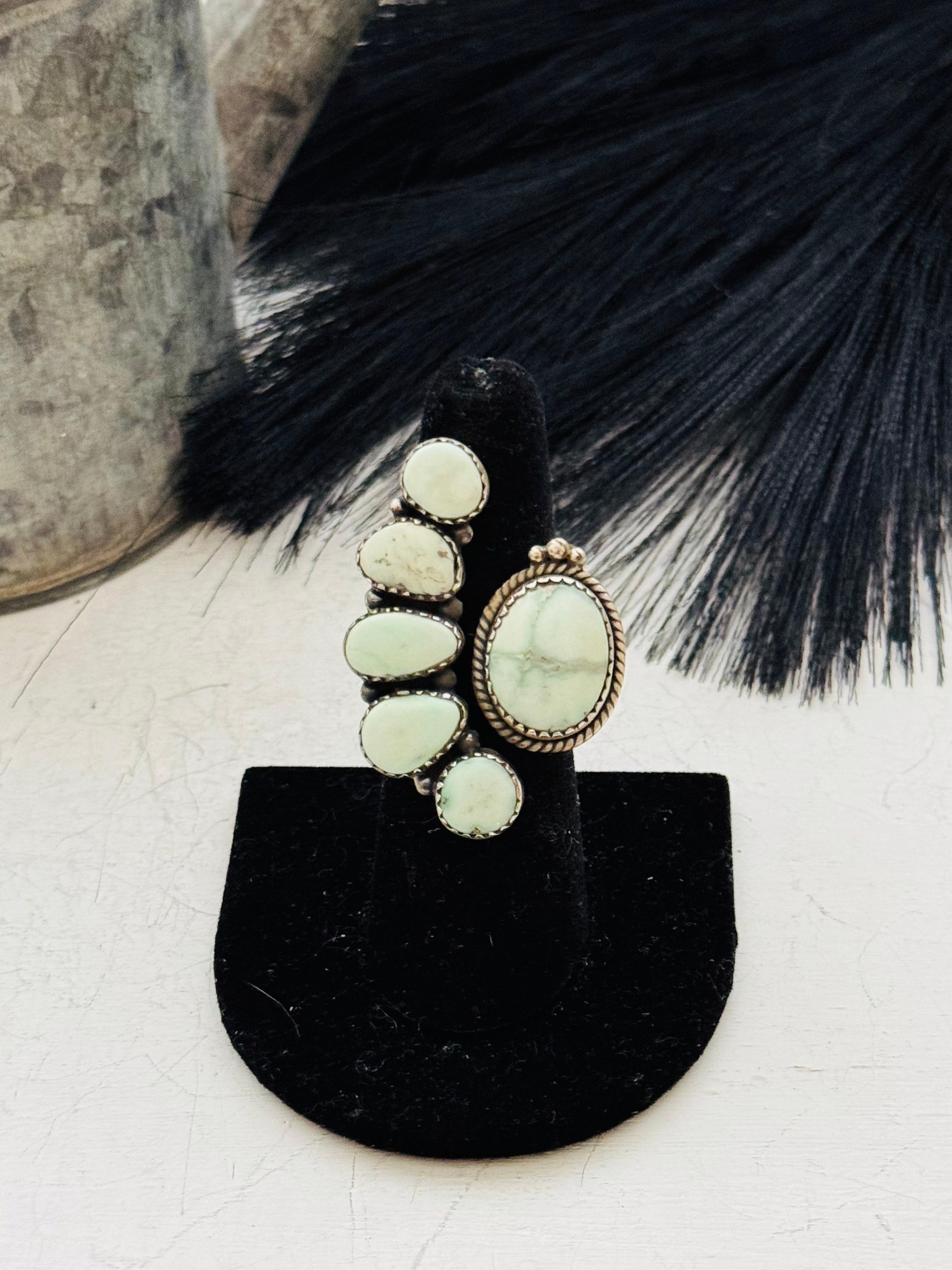 Southwest Handmade Paloma Variscite & Sterling Silver Adjustable Cluster Ring