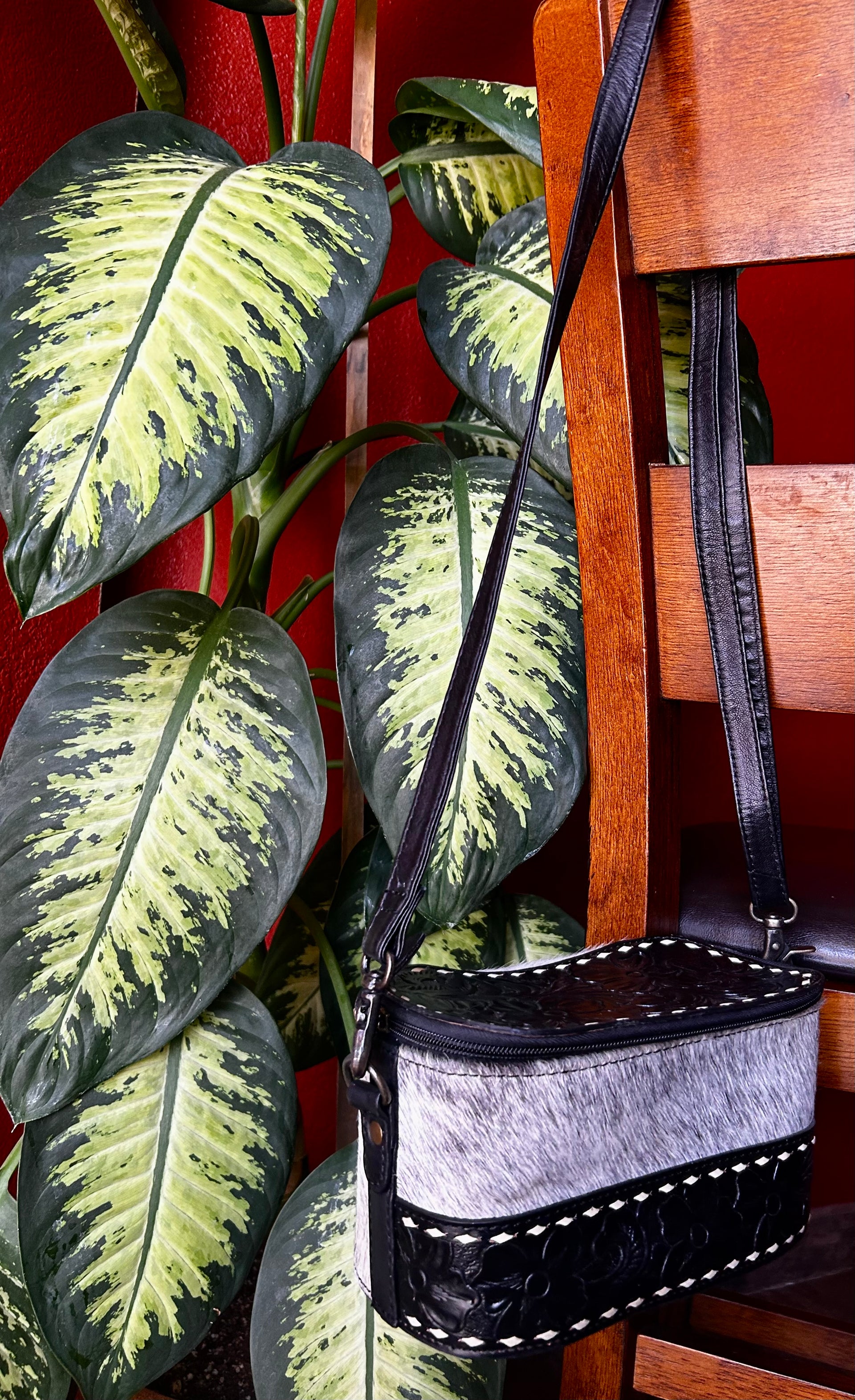 Genuine Cowhide & Tooled Leather Make up Bag