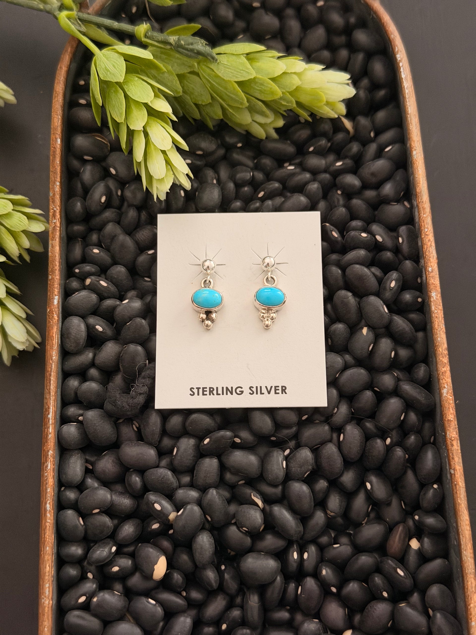 Navajo Made Sleeping Beauty Turquoise & Sterling Silver Post Dangle Earrings