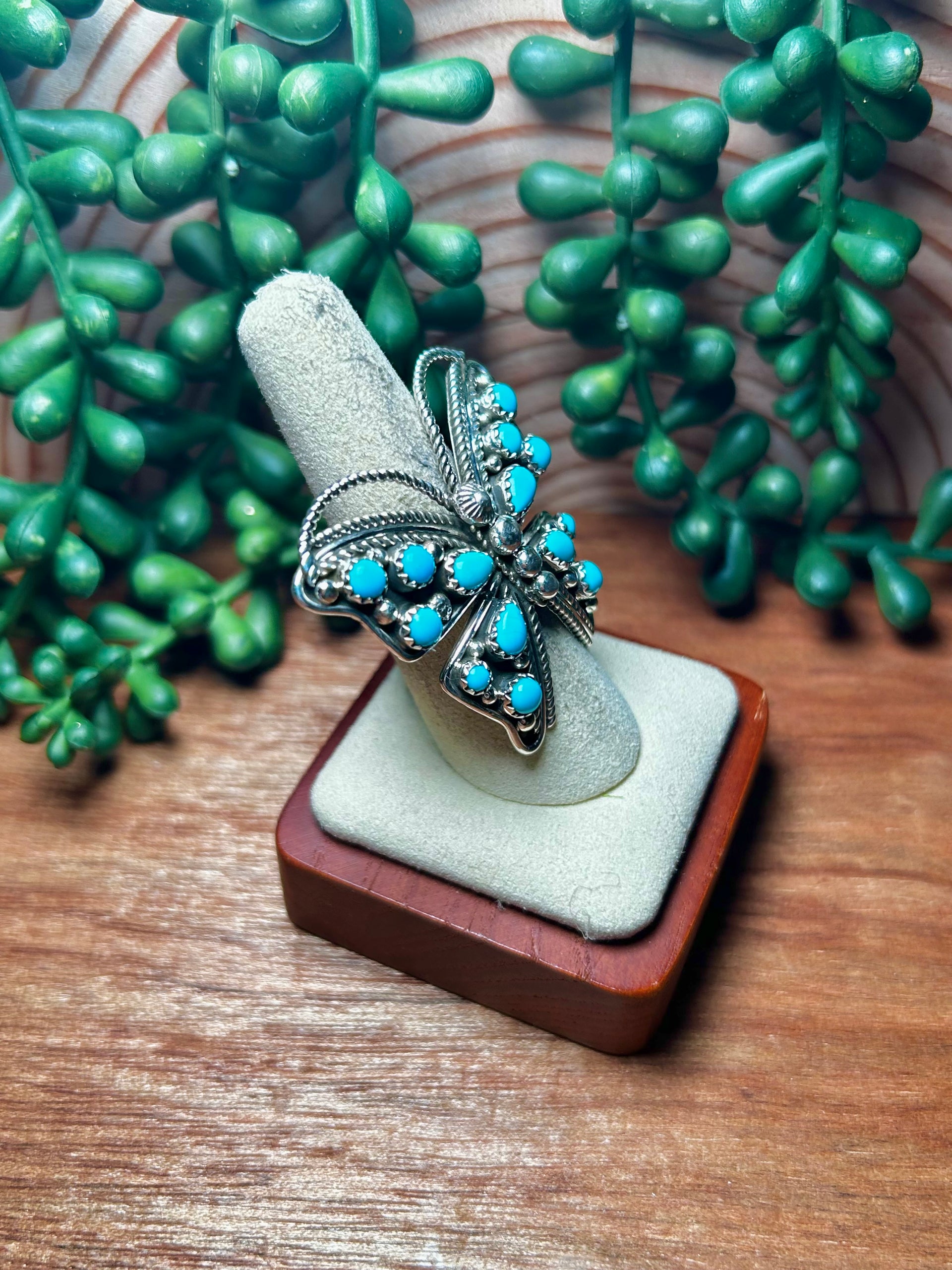 Navajo Made Kingman Turquoise & Sterling Silver Adjustable Ring