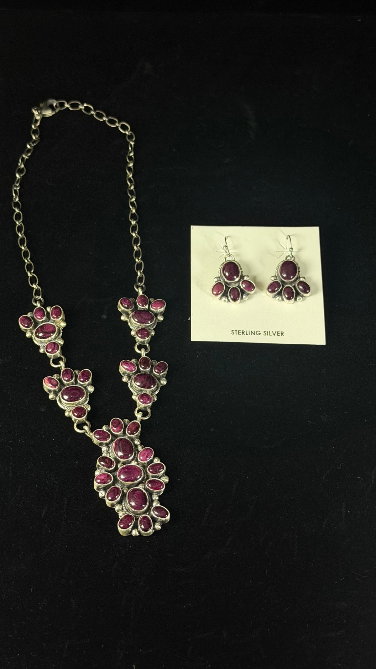 Sheila Becenti Purple Spiny Oyster & Sterling Silver Cluster Necklace Set