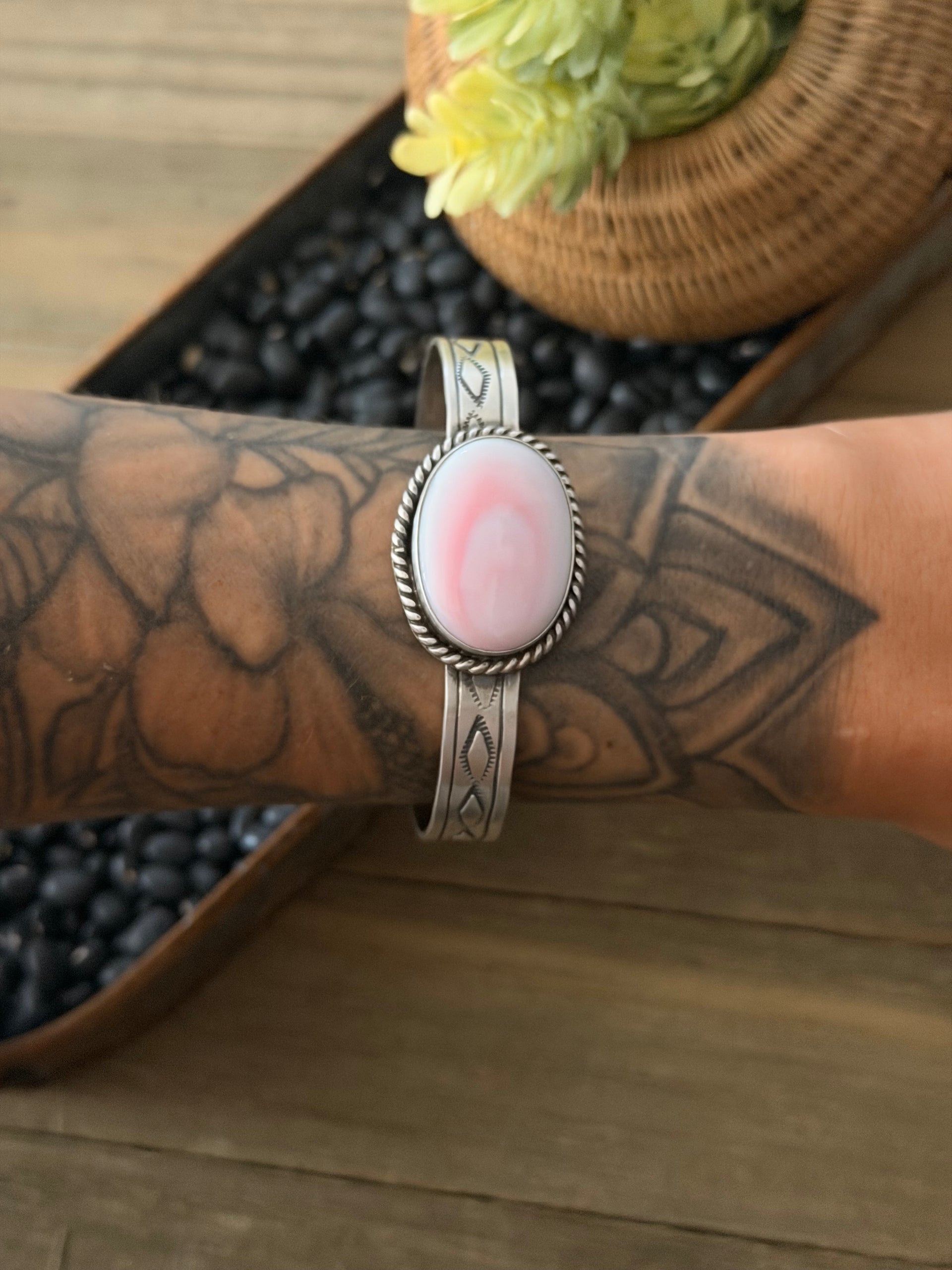Rick Enriquez Pink Conch & Sterling Silver Cuff Bracelet