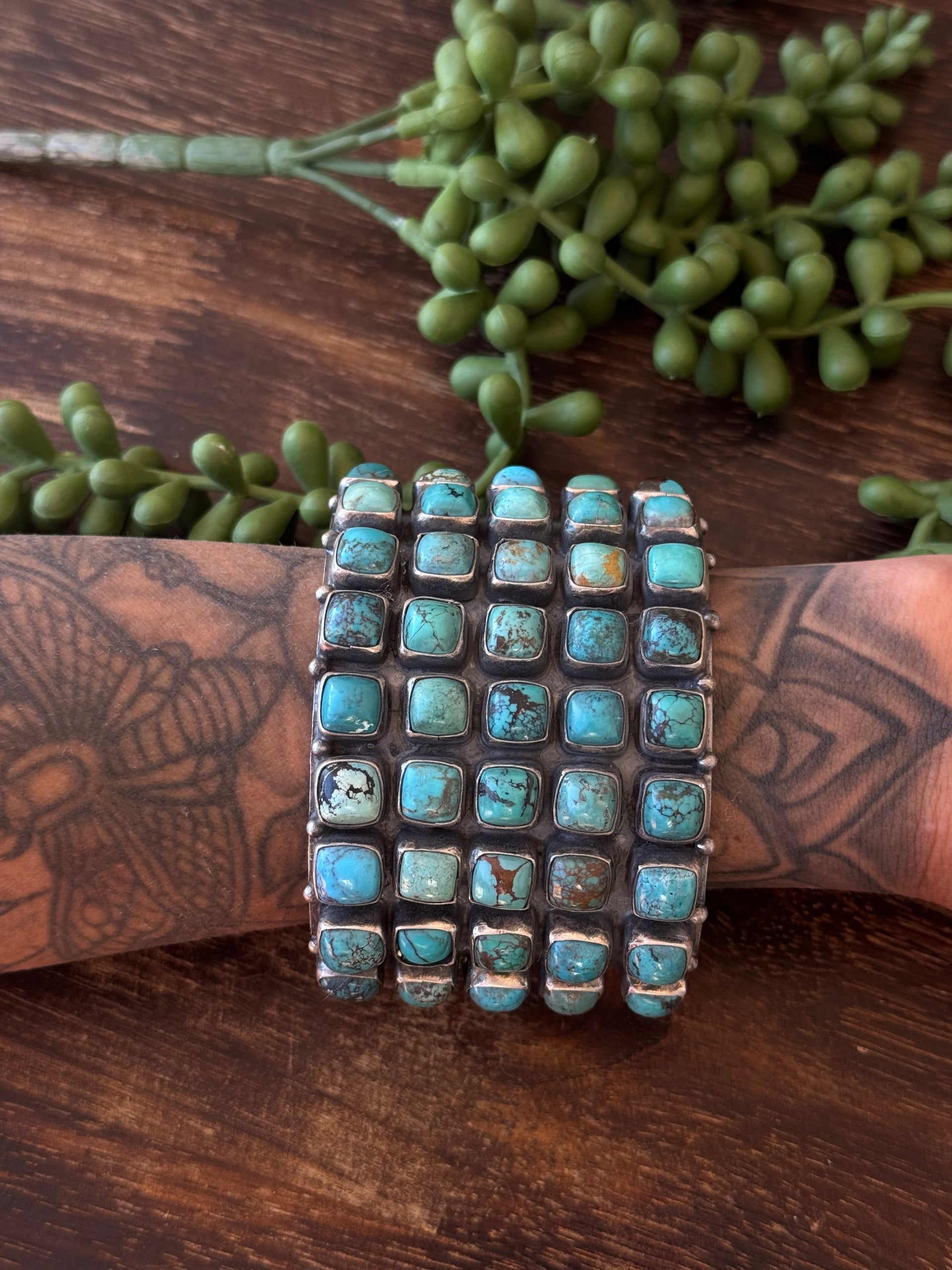 Bobby Johnson Mixed Turquoise & Sterling Silver Cluster Cuff Bracelet