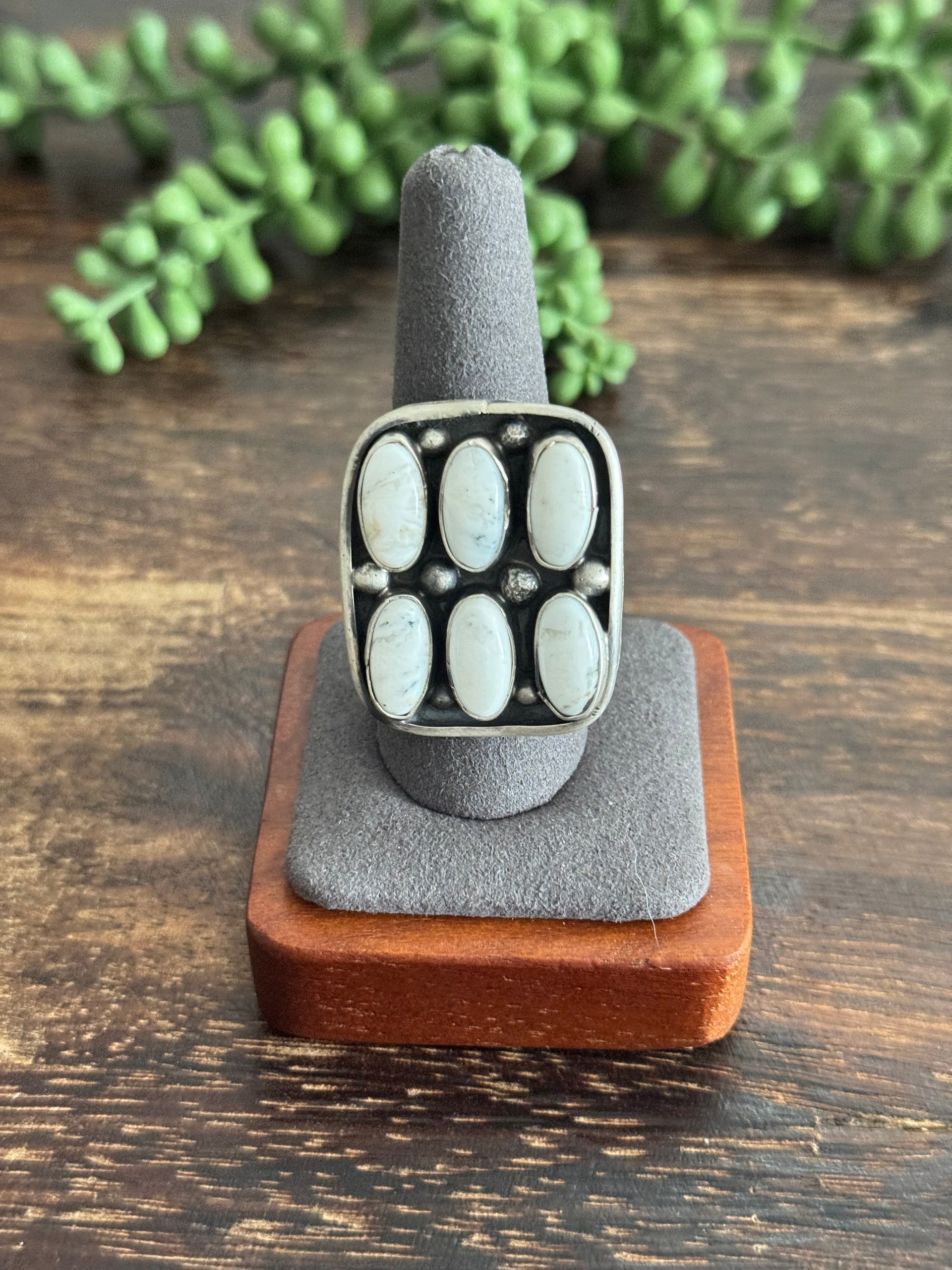 Ella Peters Made White Buffalo & Sterling Sliver Cluster Adjustable Ring