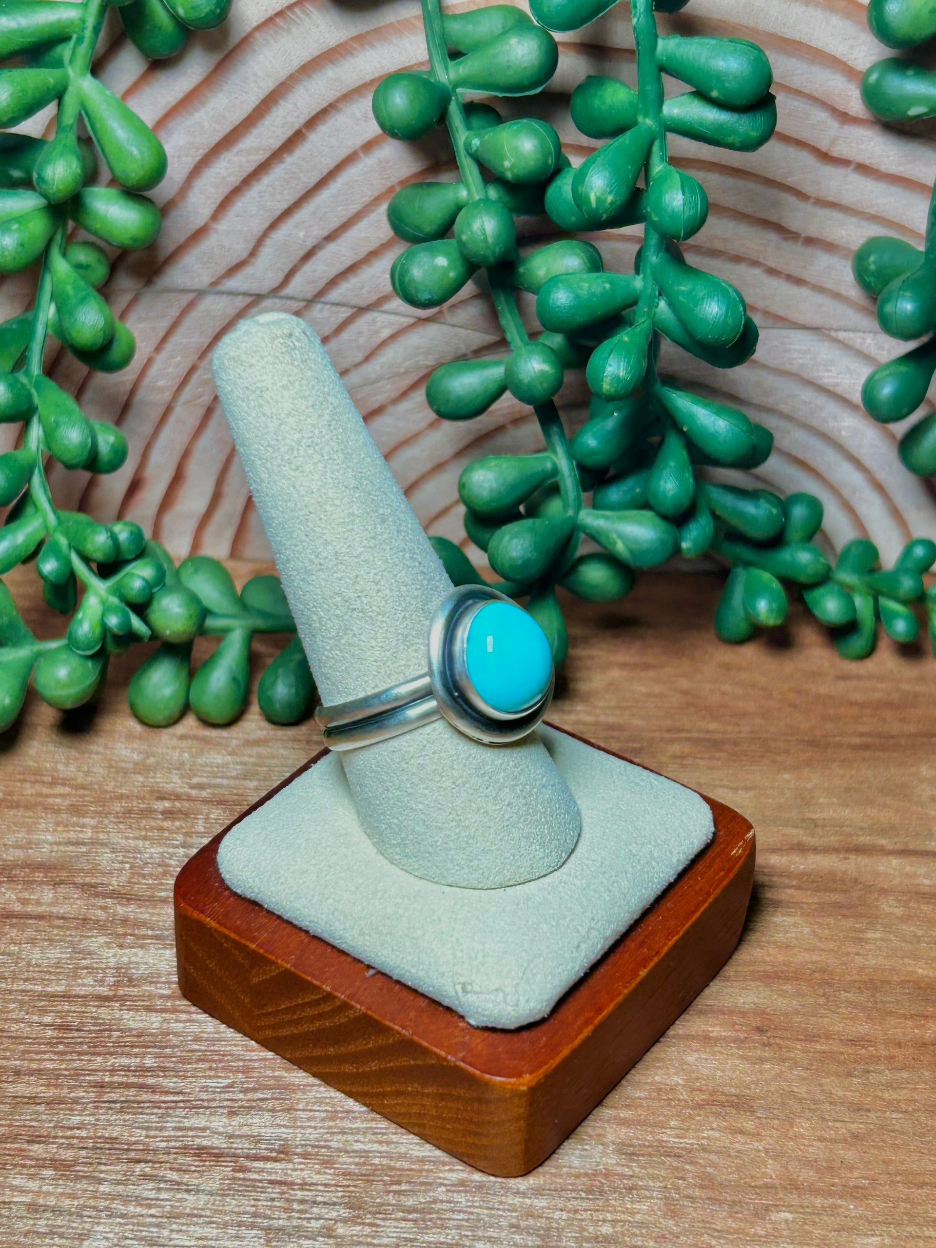 Navajo Made Kingman Turquoise & Sterling Silver Adjustable Ring