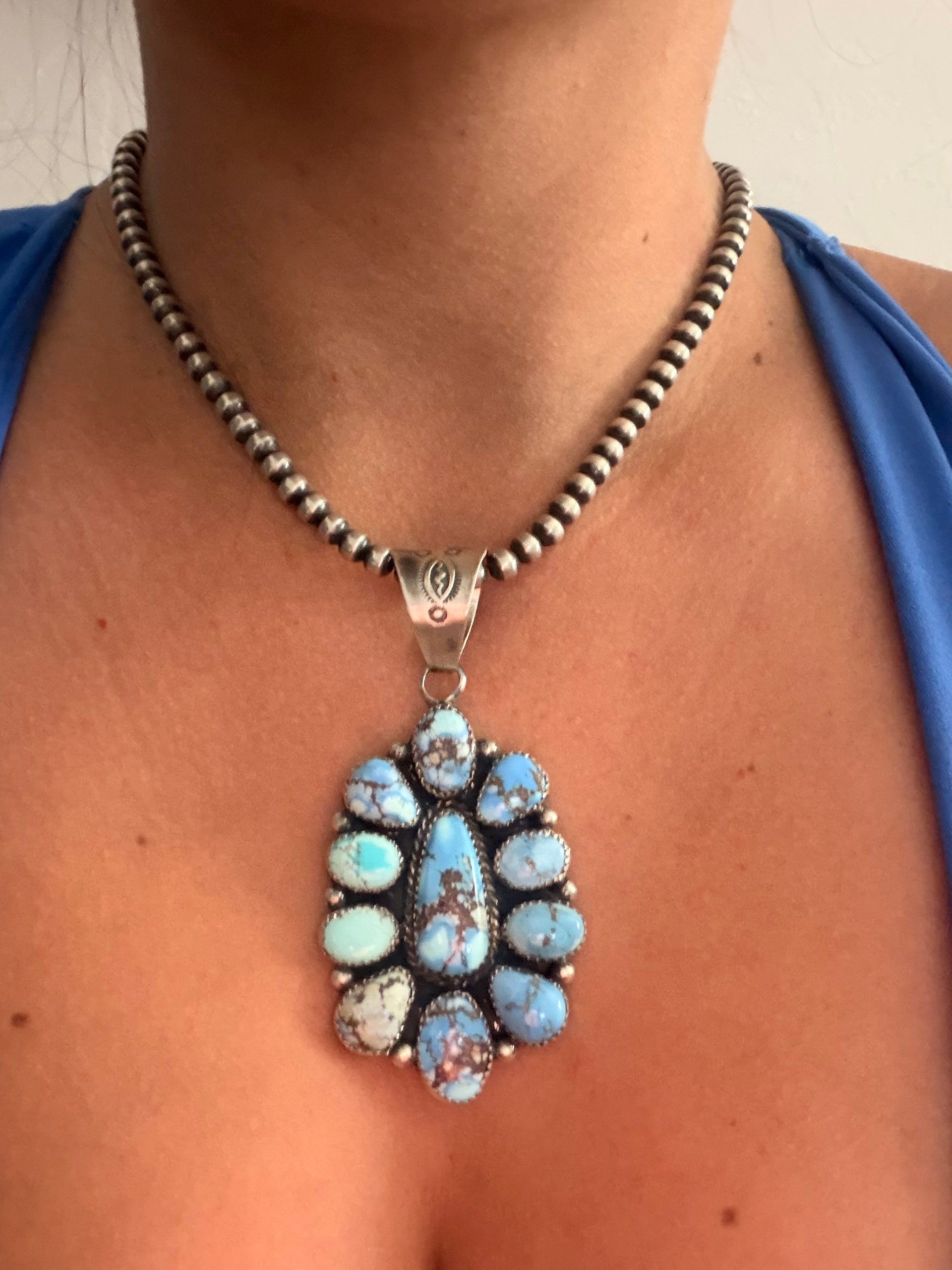 Annie Spencer Golden Hills Turquoise & Sterling Silver Cluster Pendant