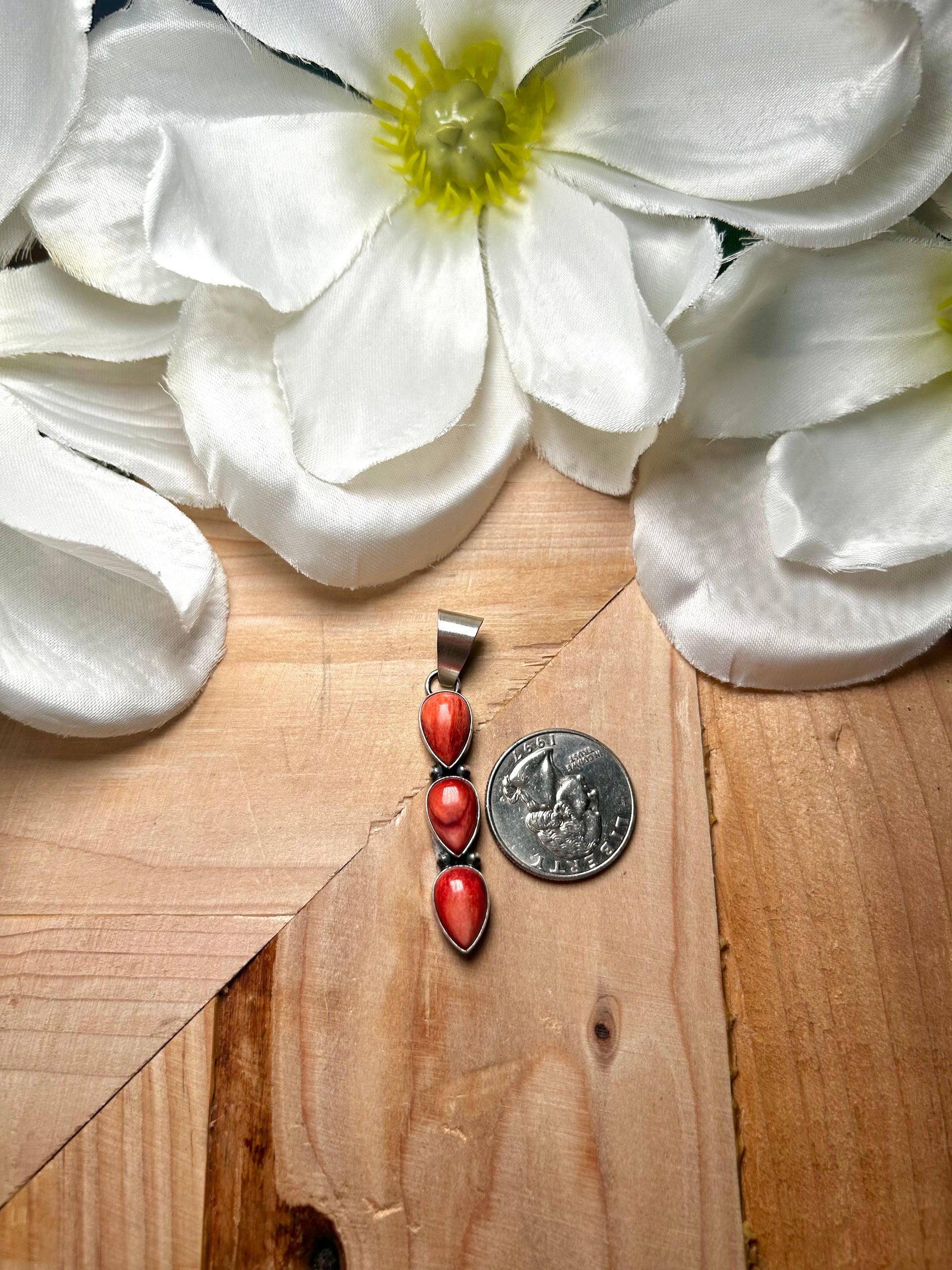 Navajo Made Spiny Oyster & Sterling Silver Pendant