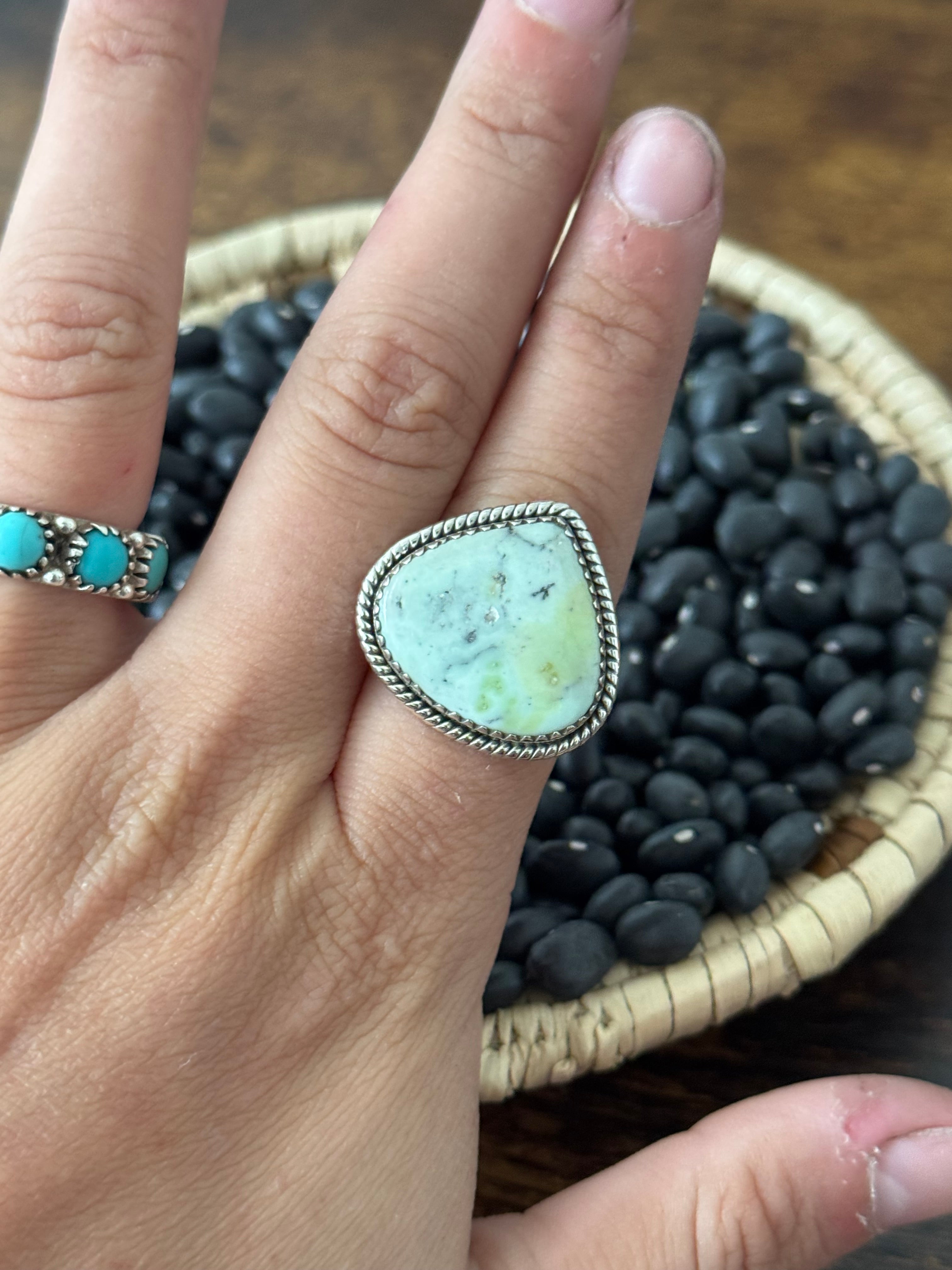 Southwest Handmade Paloma Variscite & Sterling Silver Adjustable Ring