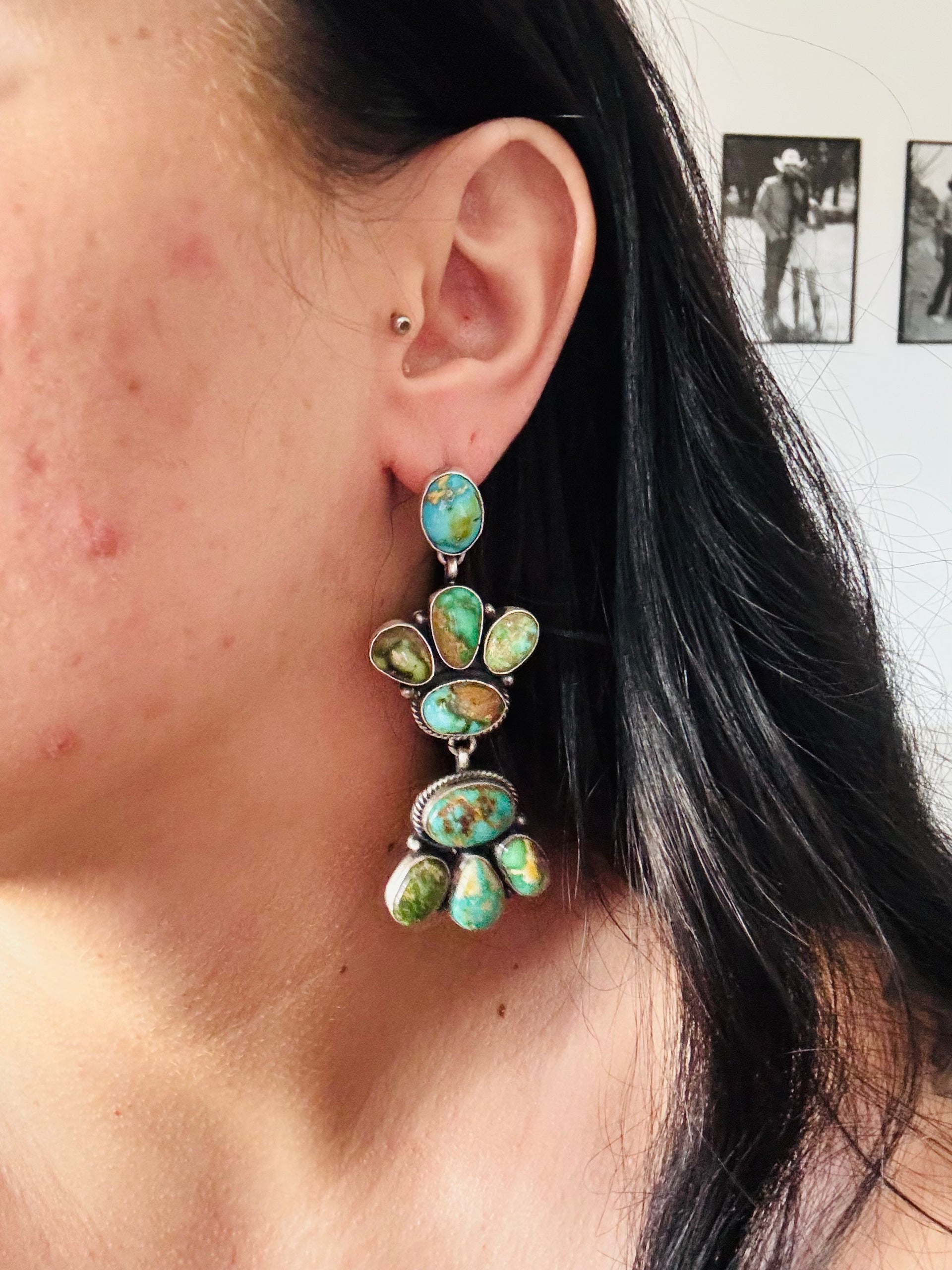Eleanor Richards Sonoran Mountain Turquoise & Sterling Silver Post Dangle Cluster Earrings