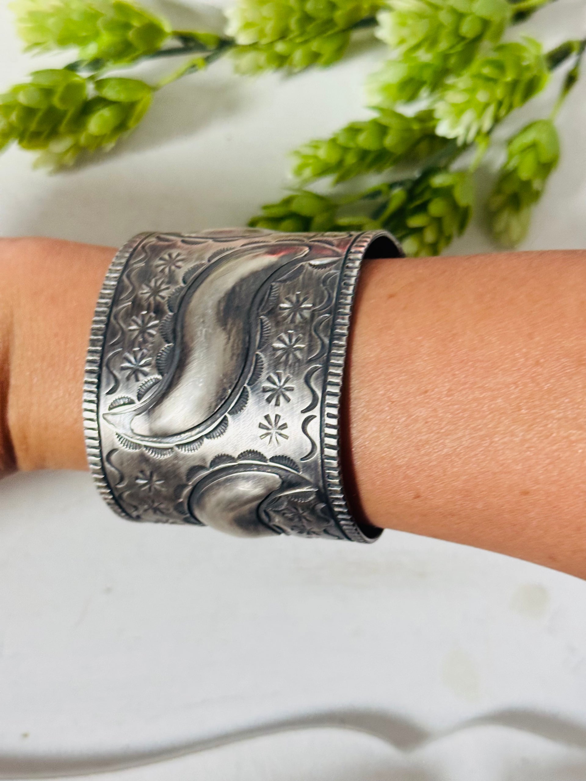 Stanford Yazzie Sterling Silver Cross Cuff Bracelet