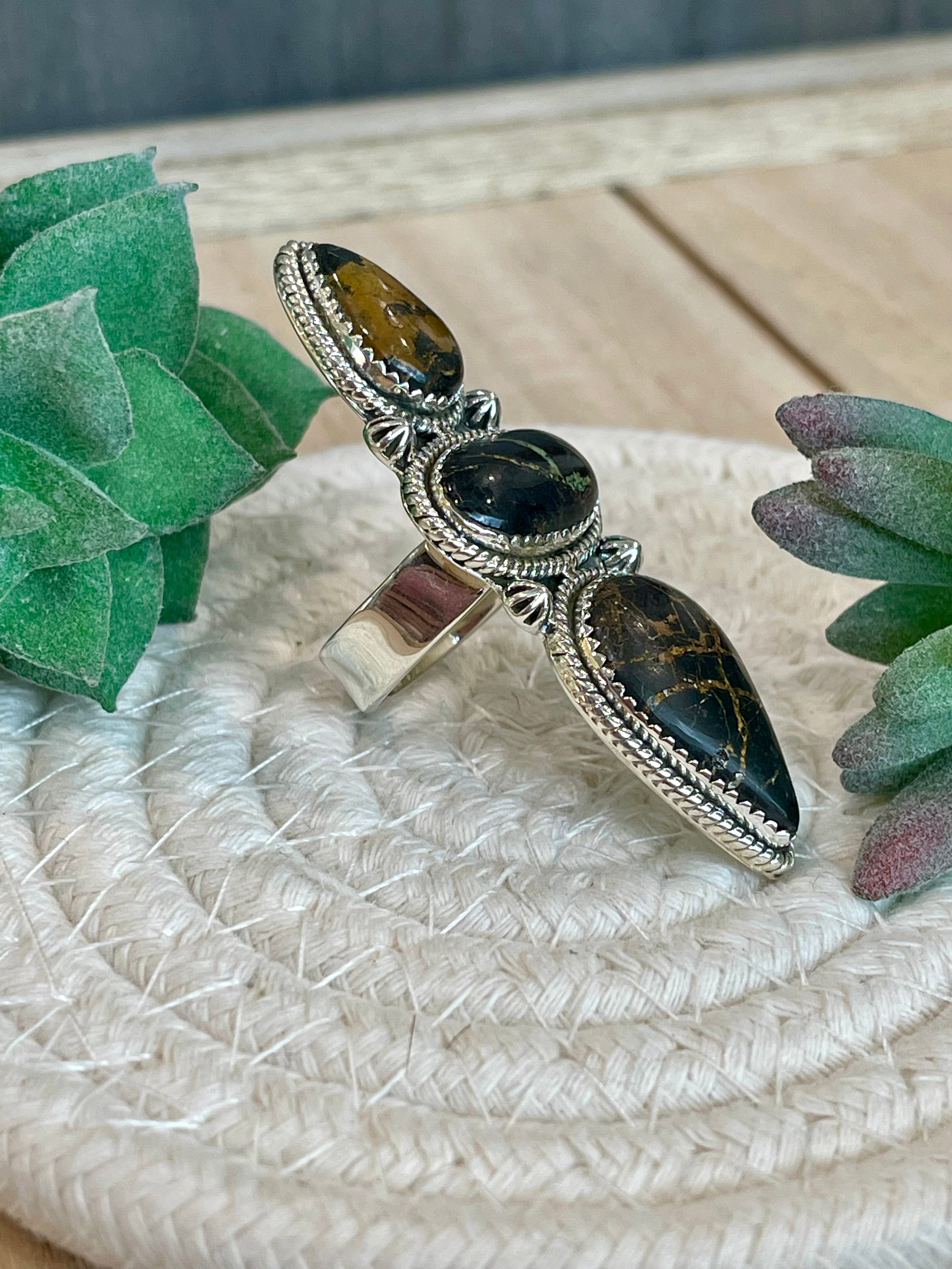 Southwest Handmade BlackJack Turquoise & Sterling Silver Adjustable Ring