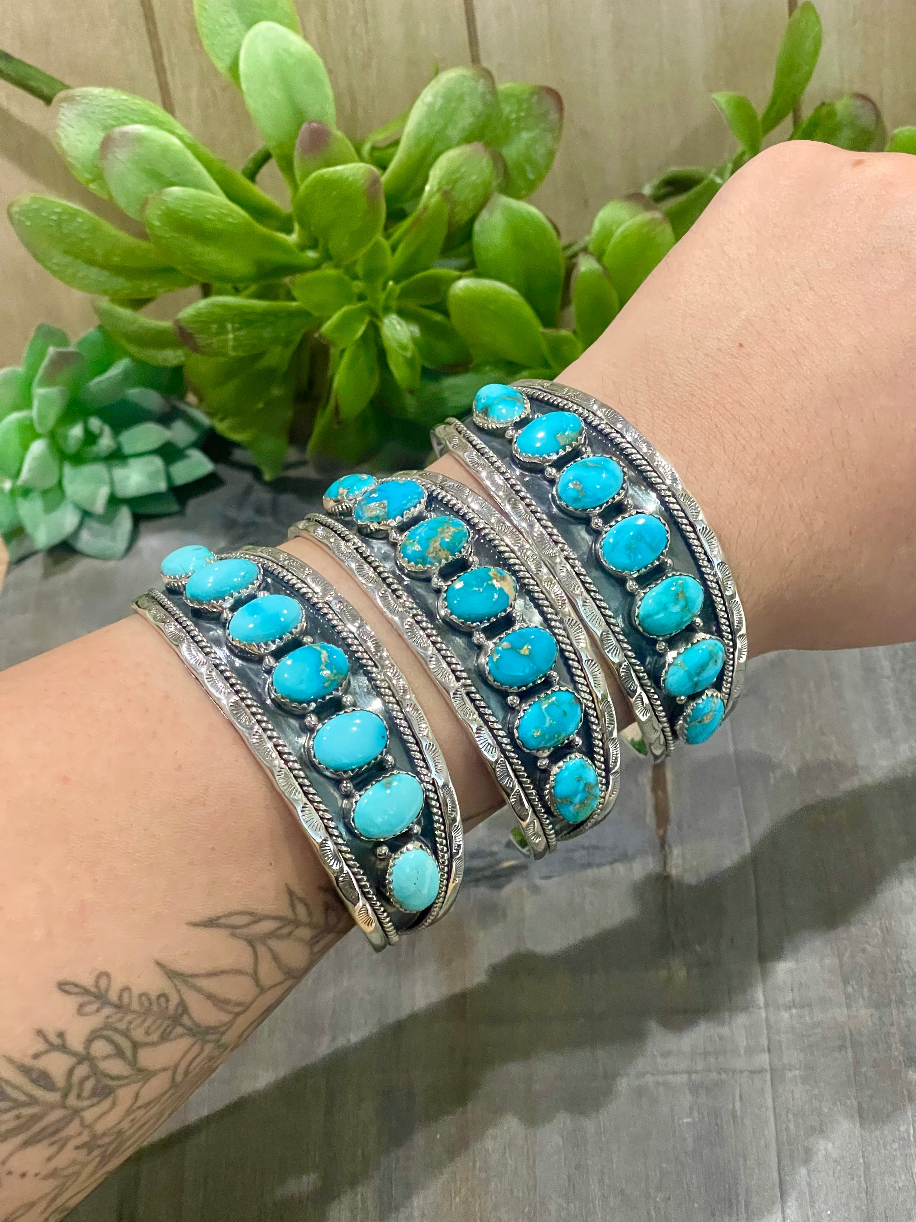 Southwest Handmade Sonoran Mountain Turquoise & Sterling Silver Cuff Bracelet