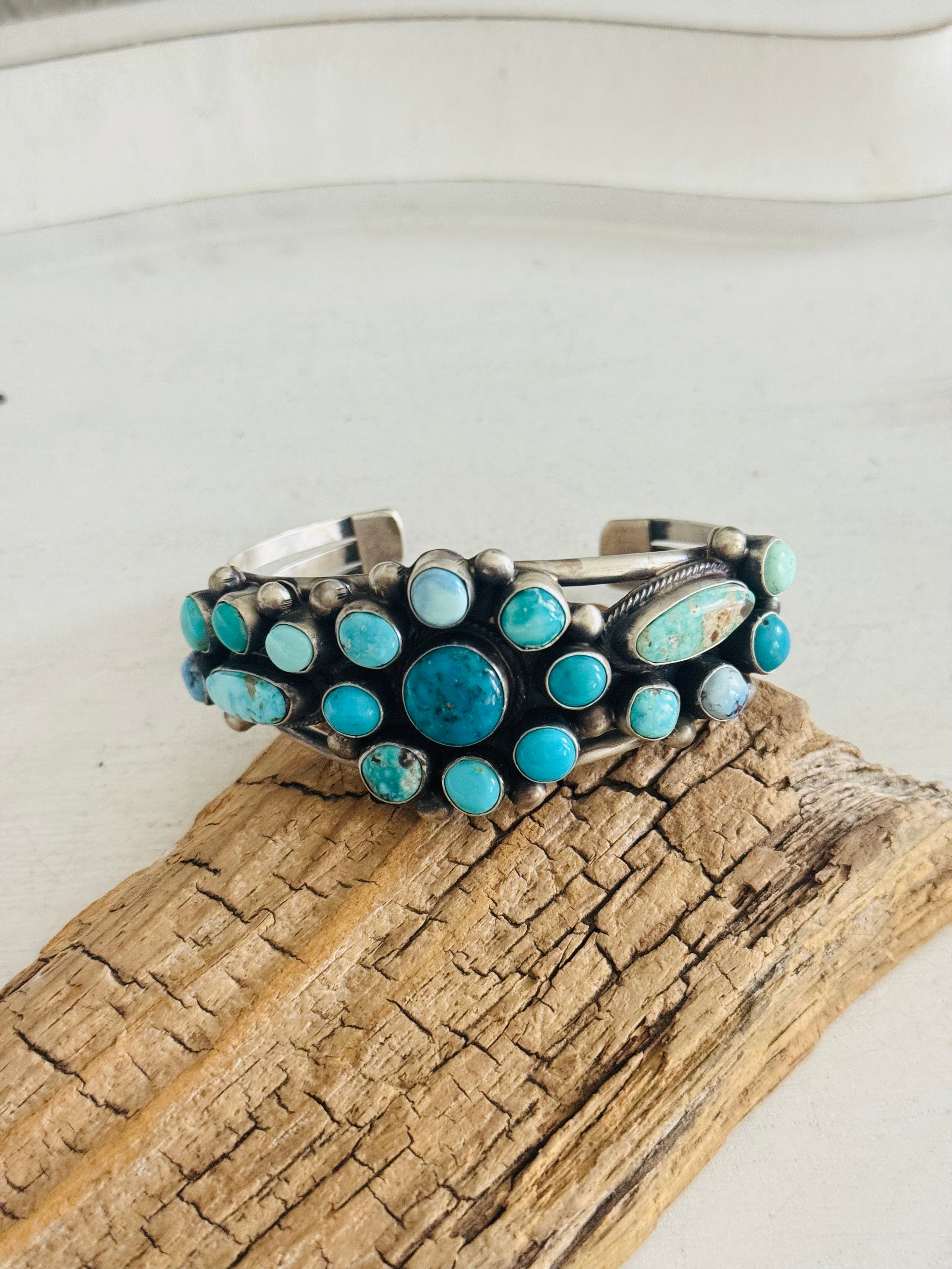 Kathleen Chavez Multi Turquoise & Sterling Silver Cluster Cuff Bracelet