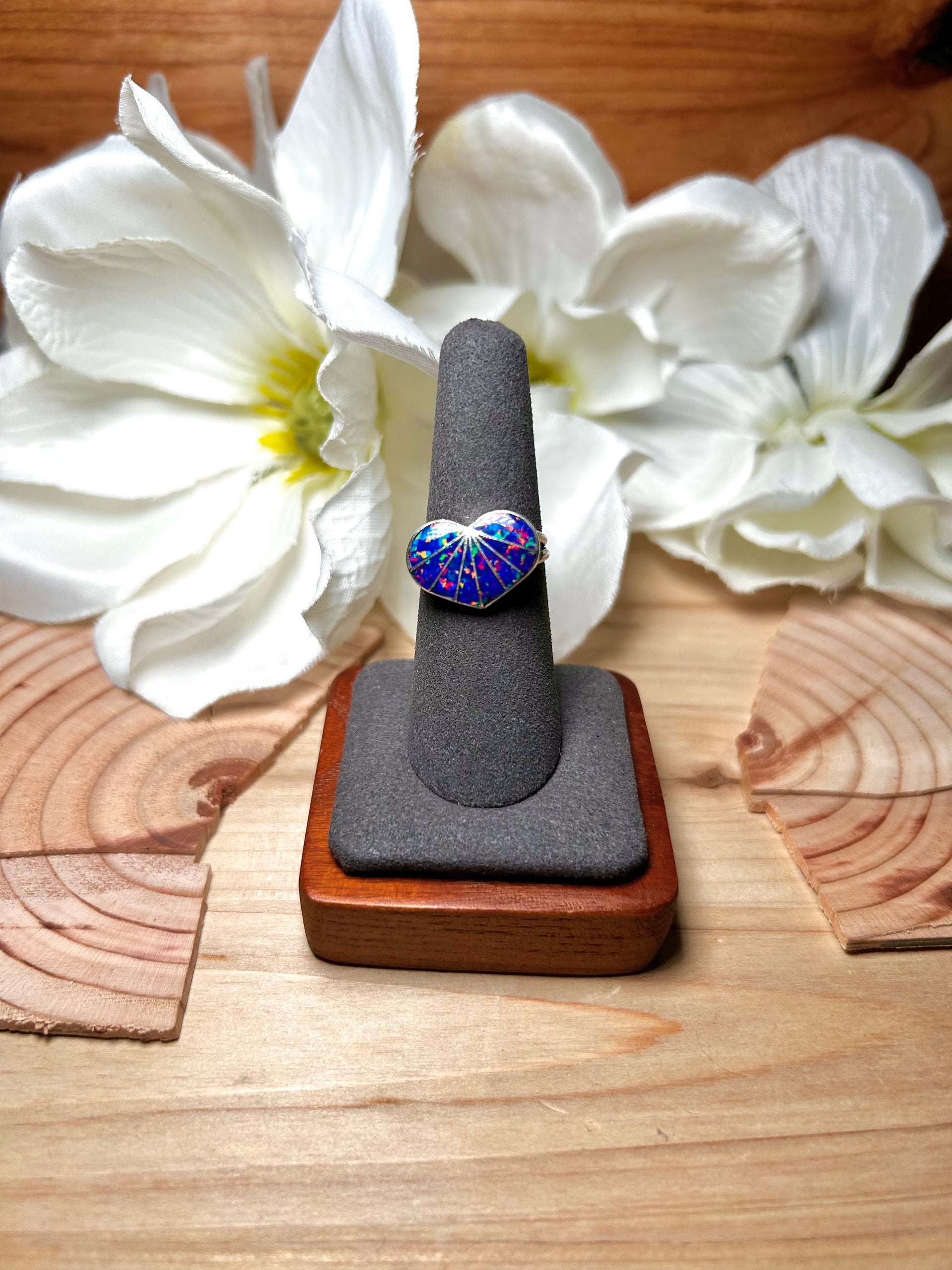 Zuni Made Opal & Sterling Silver Ring Size 7.75