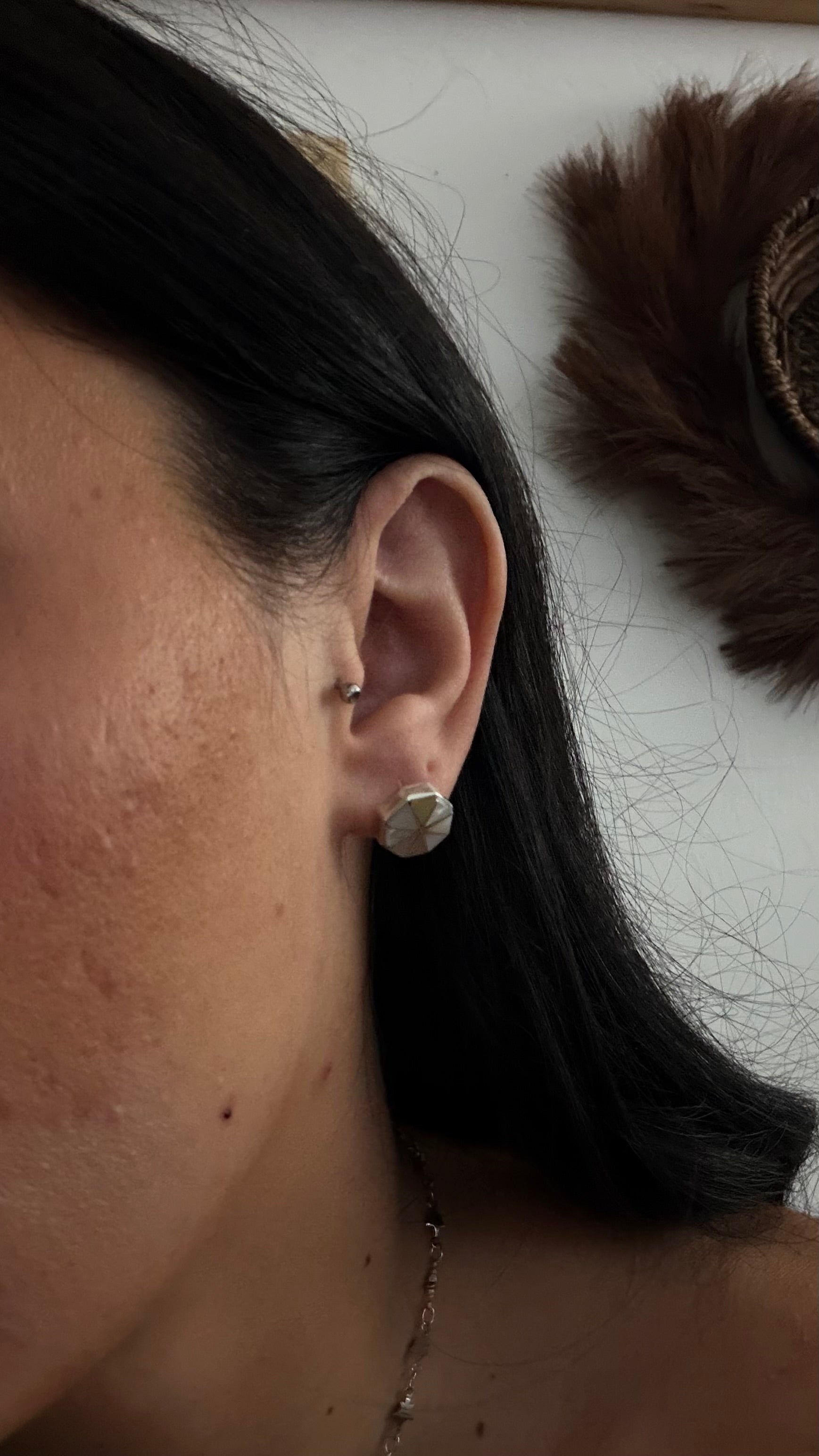Navajo Made Mother of Pearl & Sterling Silver Post Inlay Earrings
